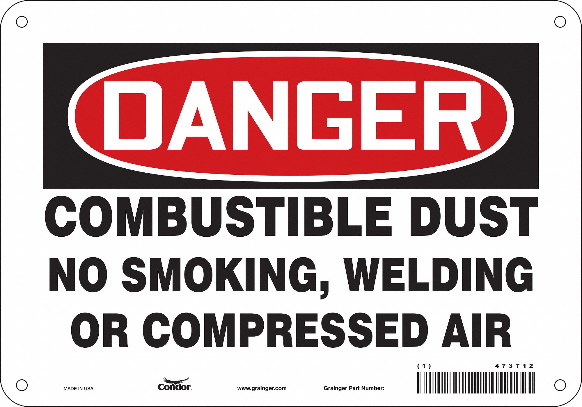 Safety Sign: Polyethylene, Mounting Holes Sign Mounting, 7 in x 10 in Nominal Sign Size, Danger