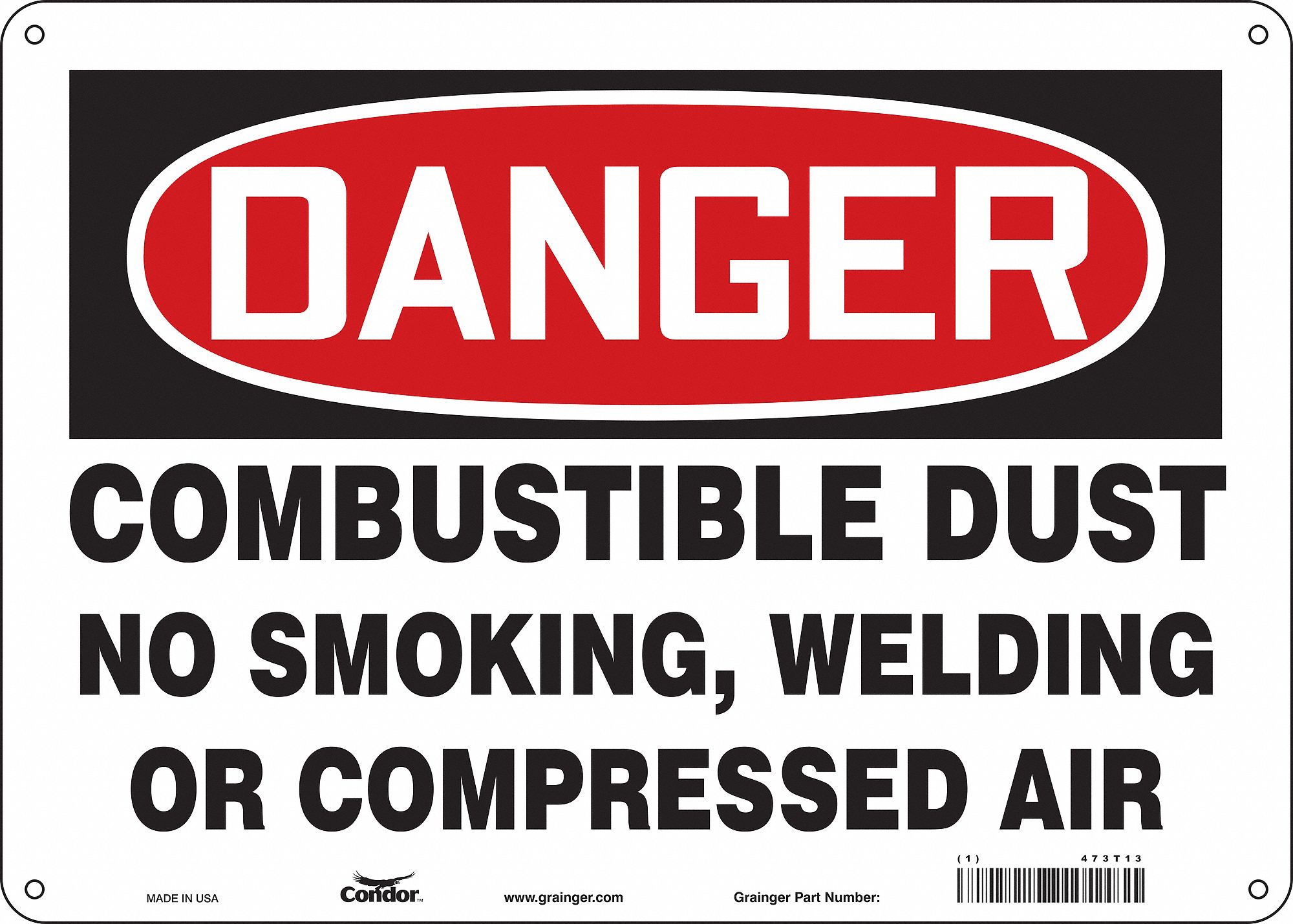Safety Sign: Polyethylene, Mounting Holes Sign Mounting, 10 in x 14 in Nominal Sign Size, Danger