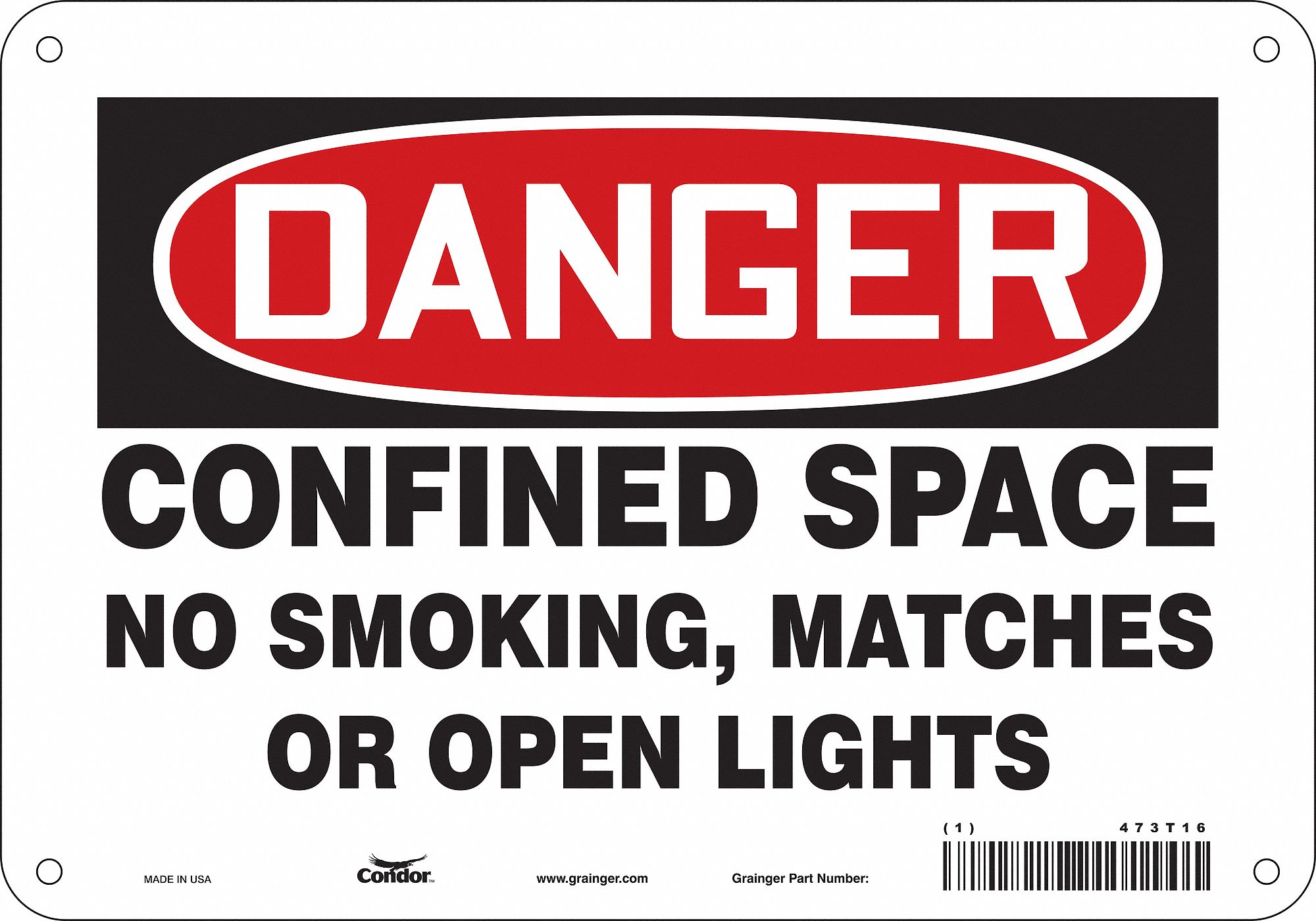 Safety Sign: Aluminum, Mounting Holes Sign Mounting, 7 in x 10 in Nominal Sign Size, 0.032 in Thick