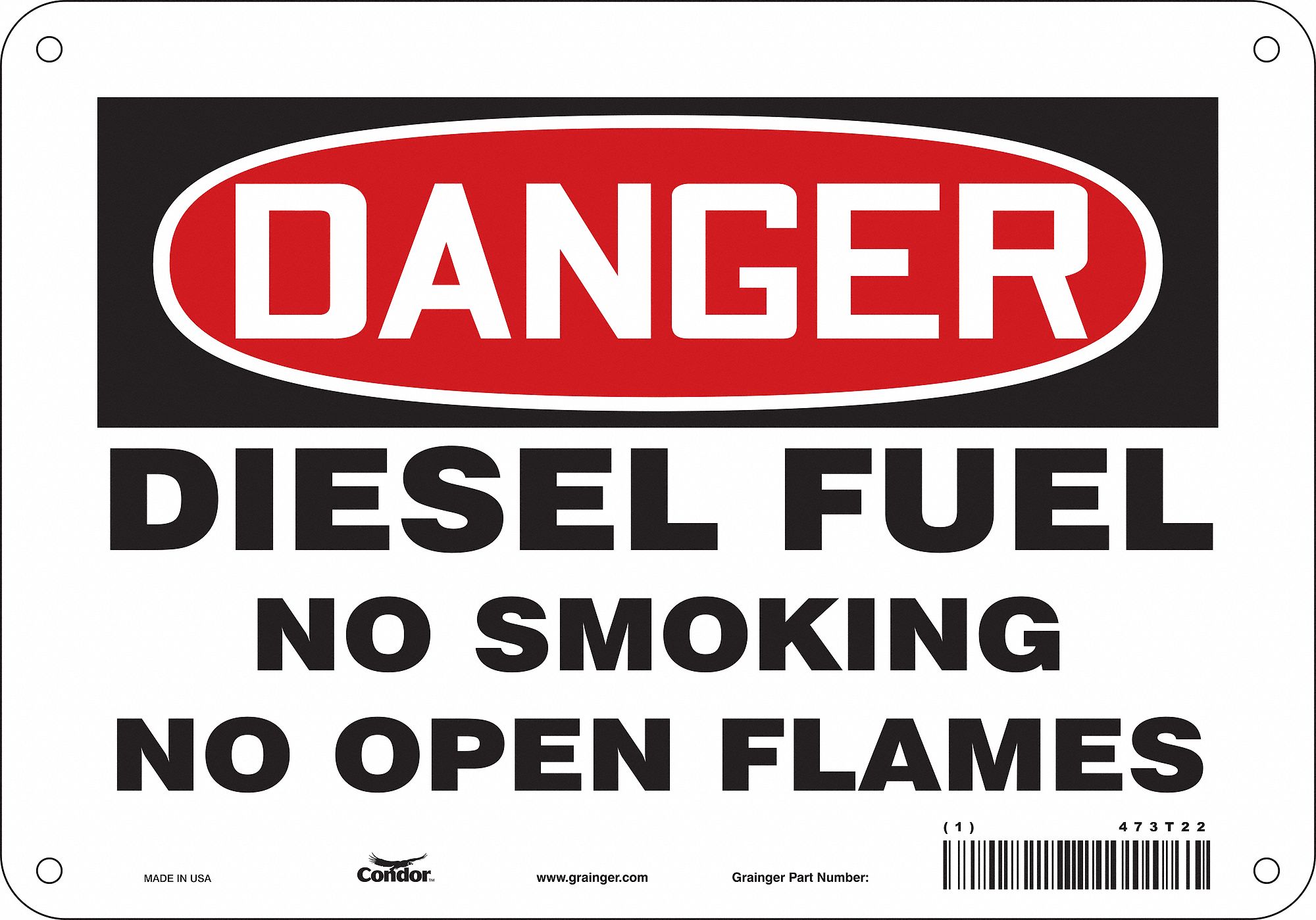 Safety Sign: Aluminum, Mounting Holes Sign Mounting, 7 in x 10 in Nominal Sign Size, 0.032 in Thick