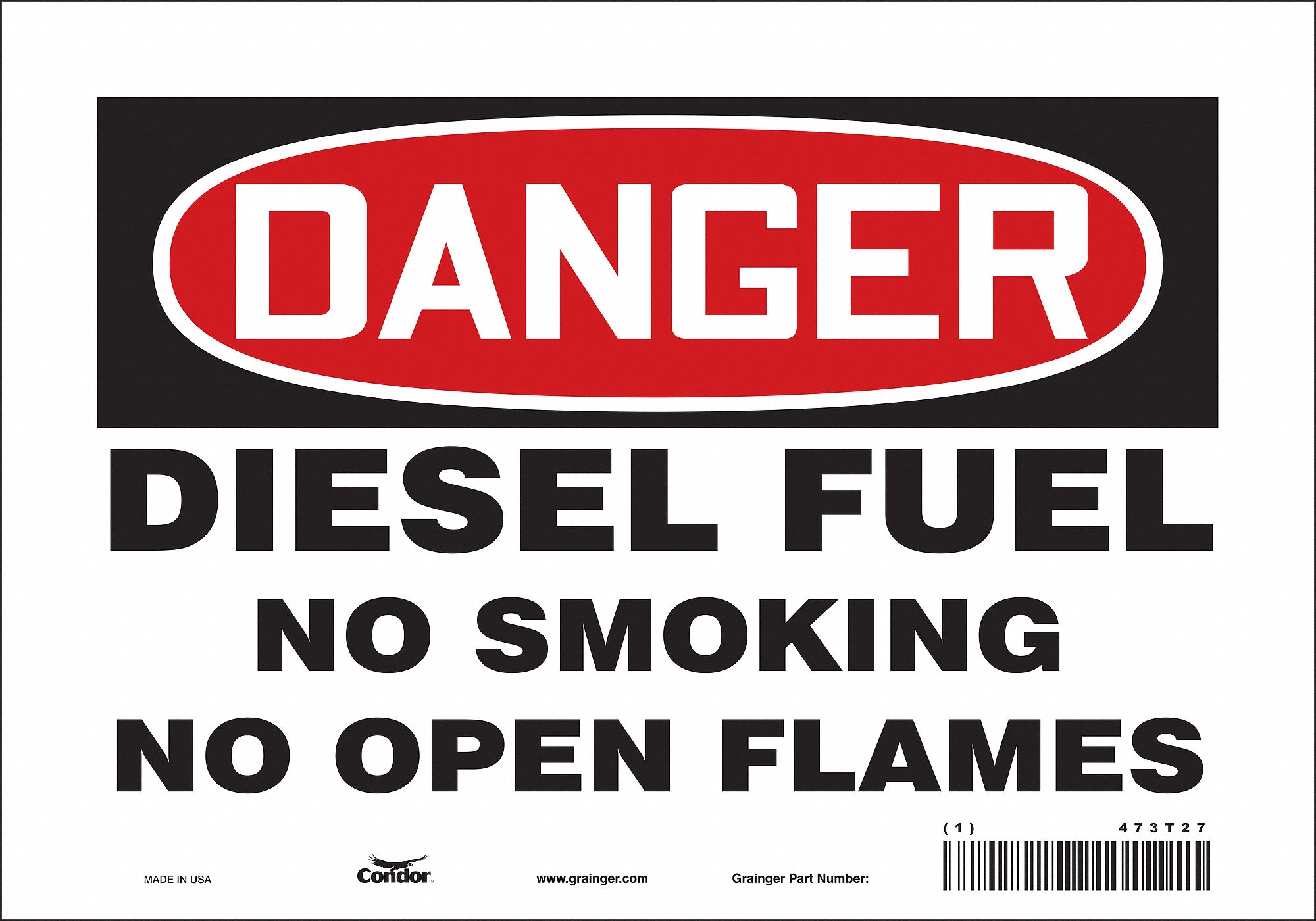 SAFETY SIGN, VINYL, ADHESIVE MOUNT, 7X10IN NOMINAL SIGN SIZE, NOT RETROREFLECTIVE, DIESEL FUEL NO SMOKING NO OPEN FLAMES