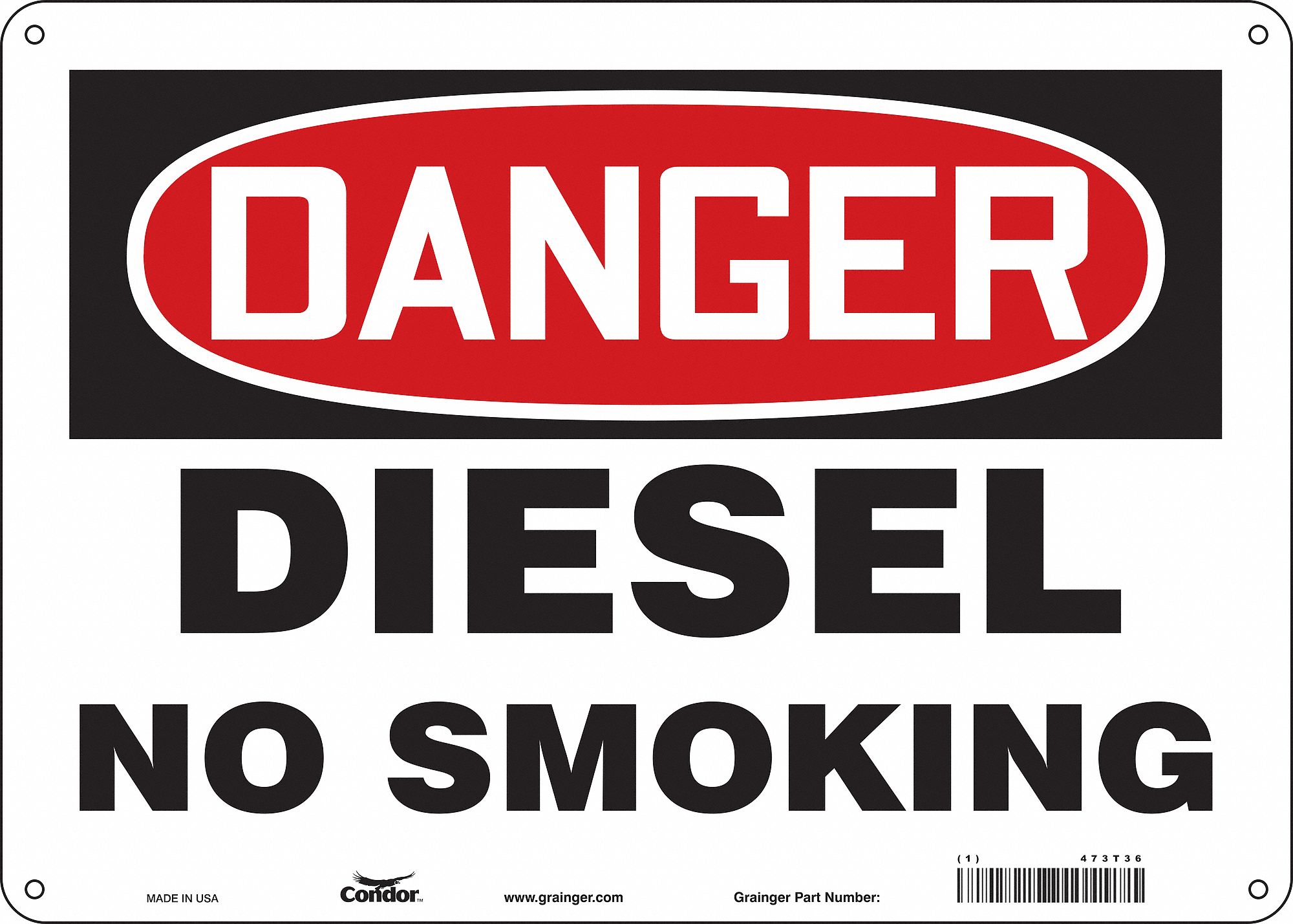 CONDOR No Smoking Sign, Sign Format Traditional OSHA, Diesel No Smoking ...