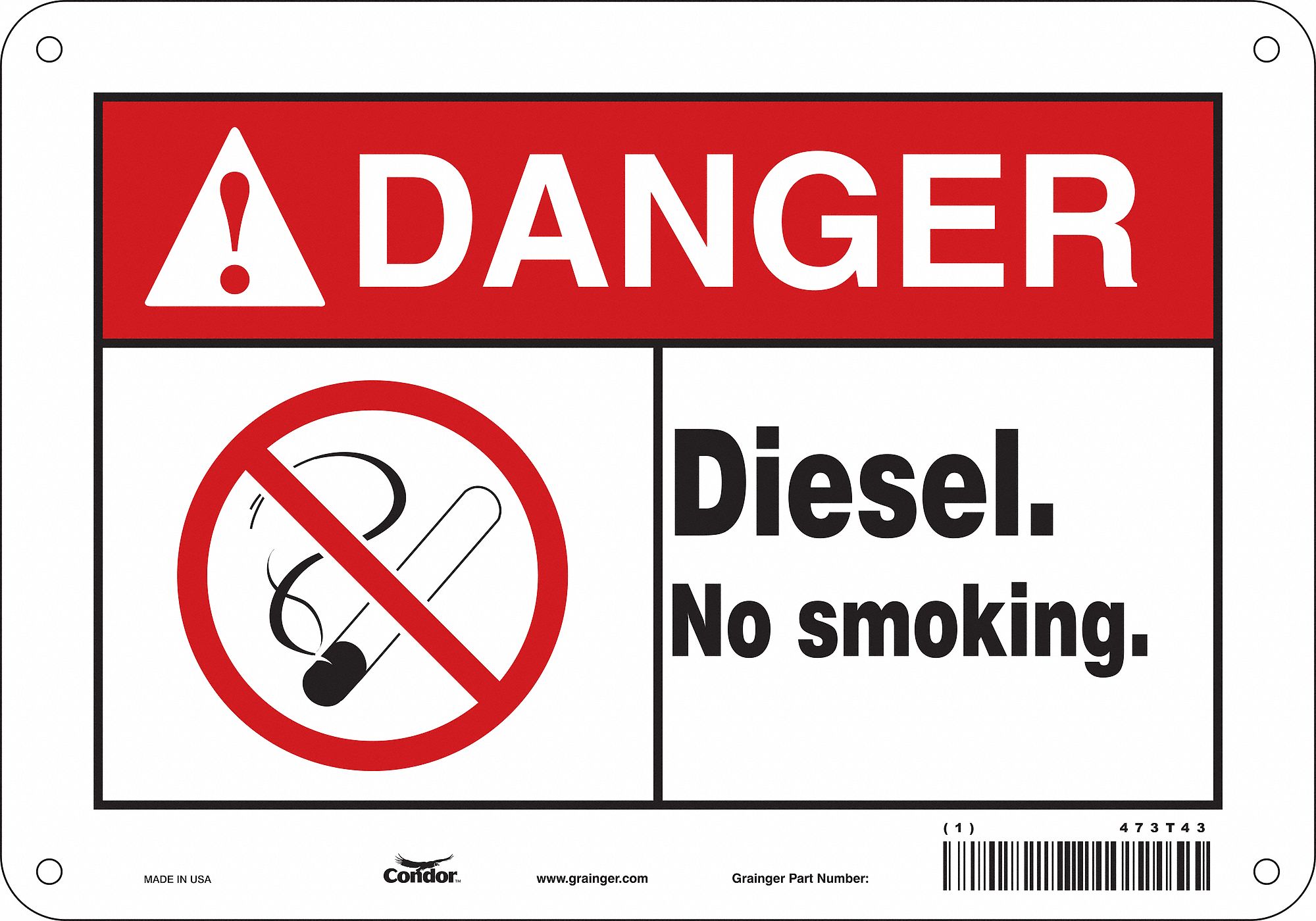 Safety Sign: Polyethylene, Mounting Holes Sign Mounting, 7 in x 10 in Nominal Sign Size, Danger