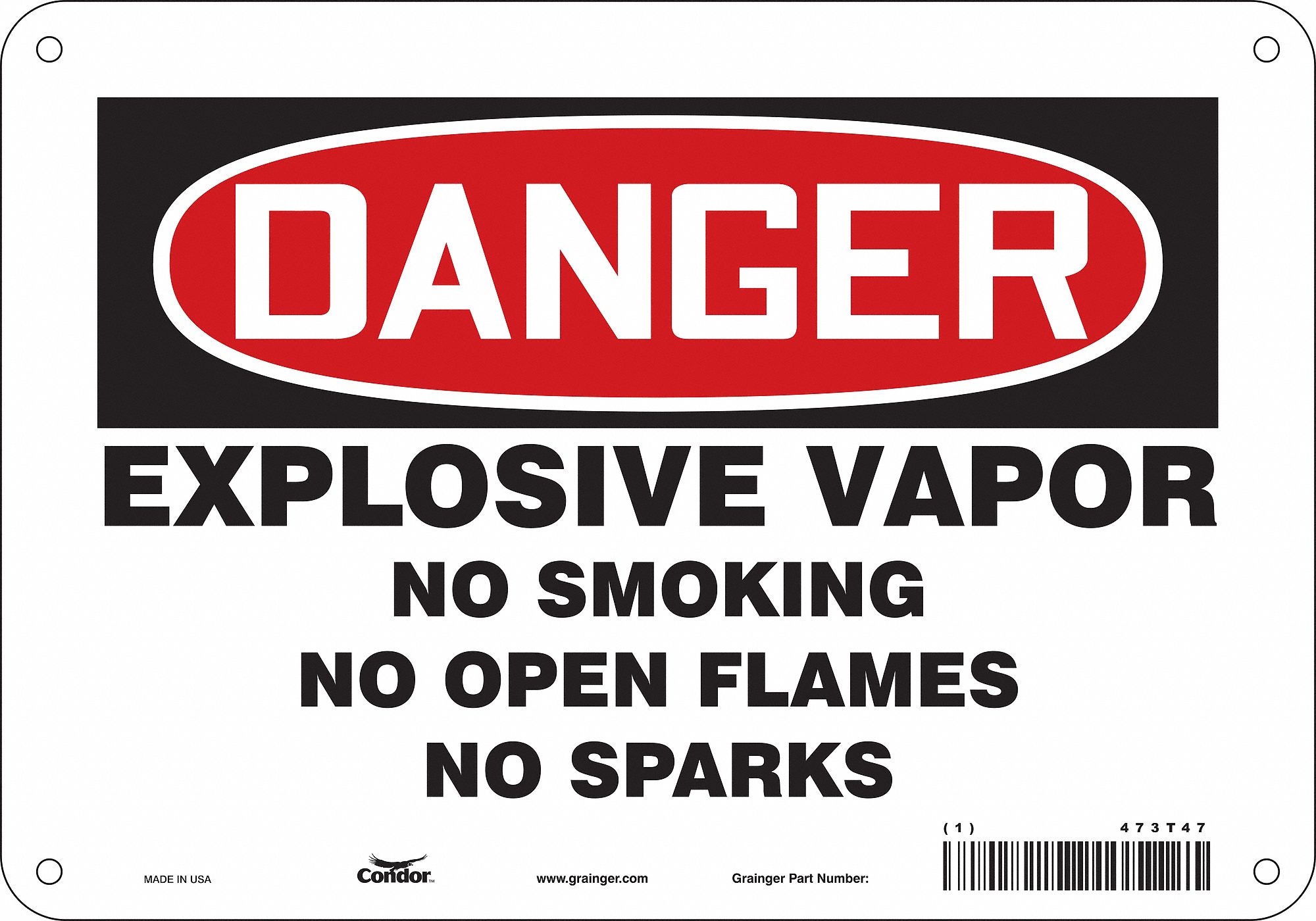 Safety Sign: Aluminum, Mounting Holes Sign Mounting, 7 in x 10 in Nominal Sign Size, 0.032 in Thick