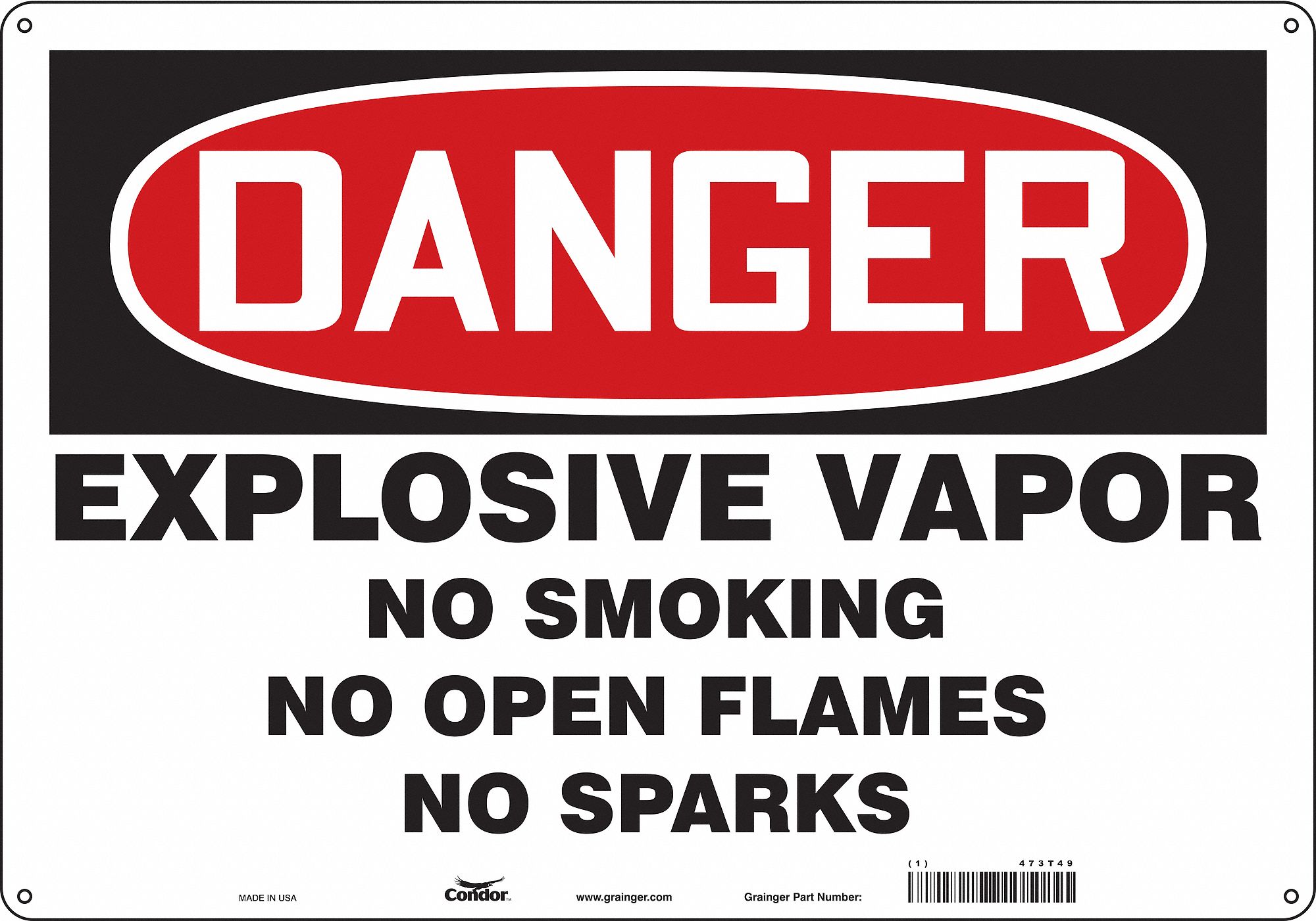 Safety Sign: Aluminum, Mounting Holes Sign Mounting, 14 in x 20 in Nominal Sign Size, 0.032 in Thick