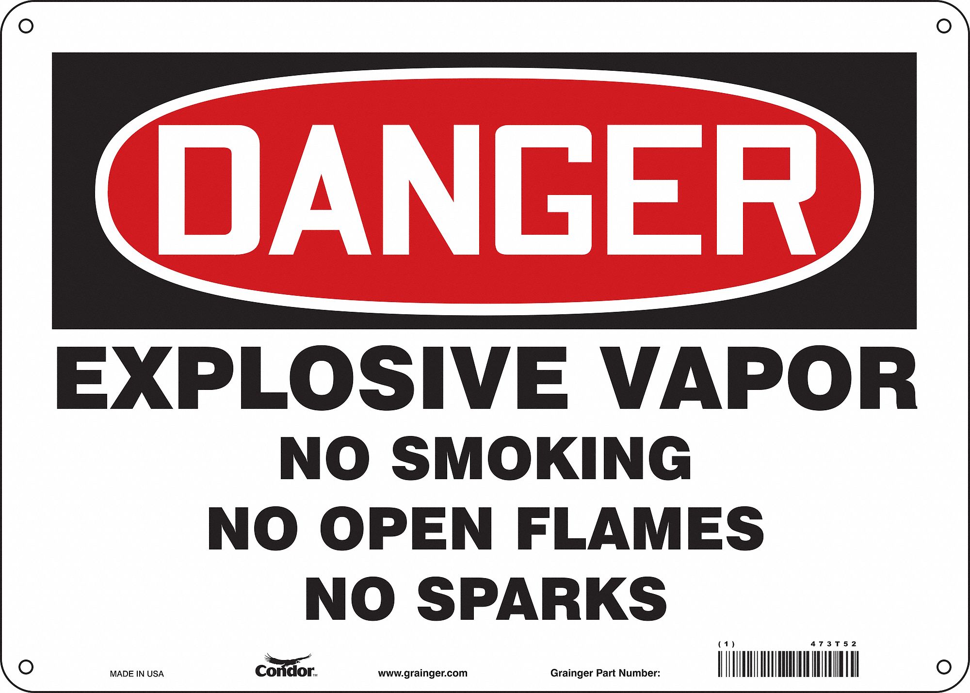 Safety Sign: Polyethylene, Mounting Holes Sign Mounting, 10 in x 14 in Nominal Sign Size, Danger