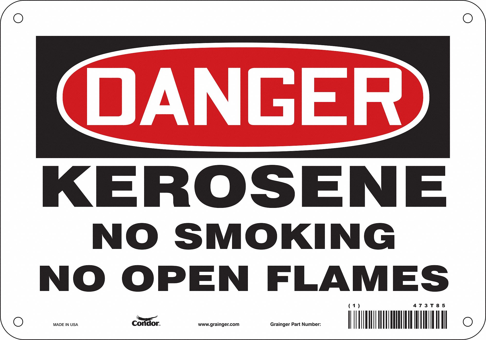 Safety Sign: Polyethylene, Mounting Holes Sign Mounting, 7 in x 10 in Nominal Sign Size, Danger