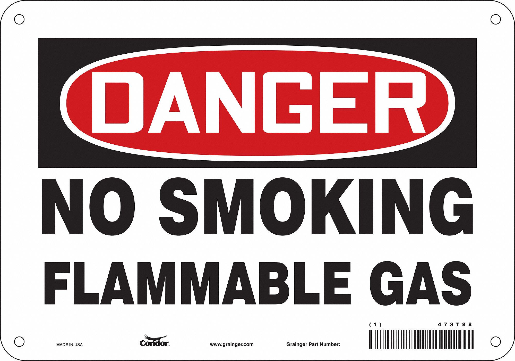 Safety Sign: Polyethylene, Mounting Holes Sign Mounting, 7 in x 10 in Nominal Sign Size, Danger