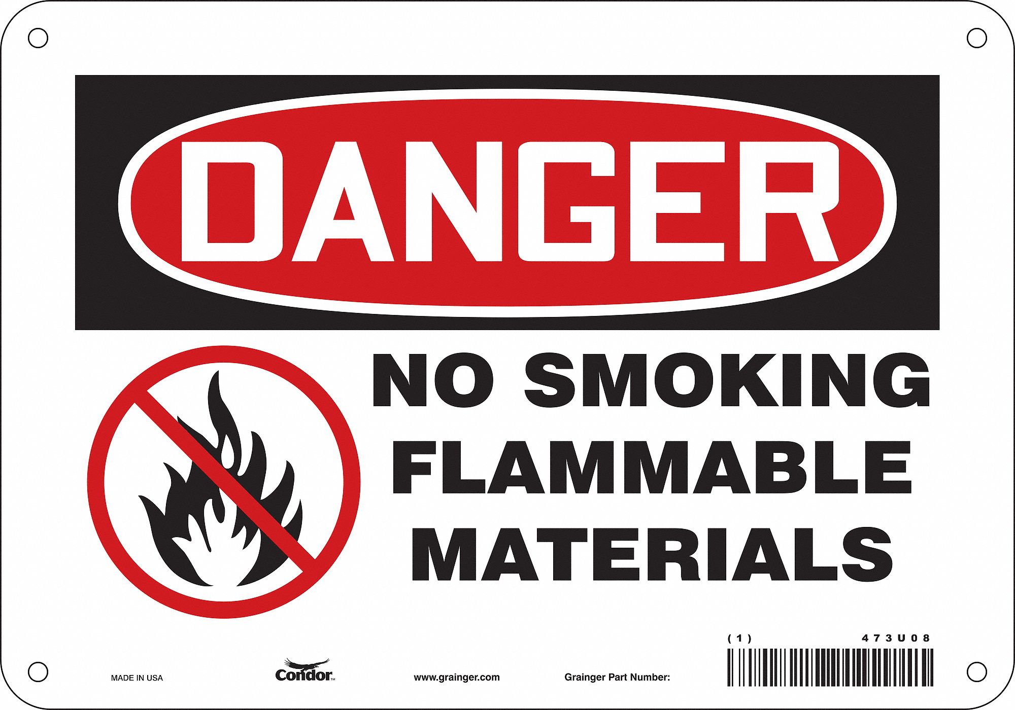 Safety Sign: Polyethylene, Mounting Holes Sign Mounting, 7 in x 10 in Nominal Sign Size, Danger