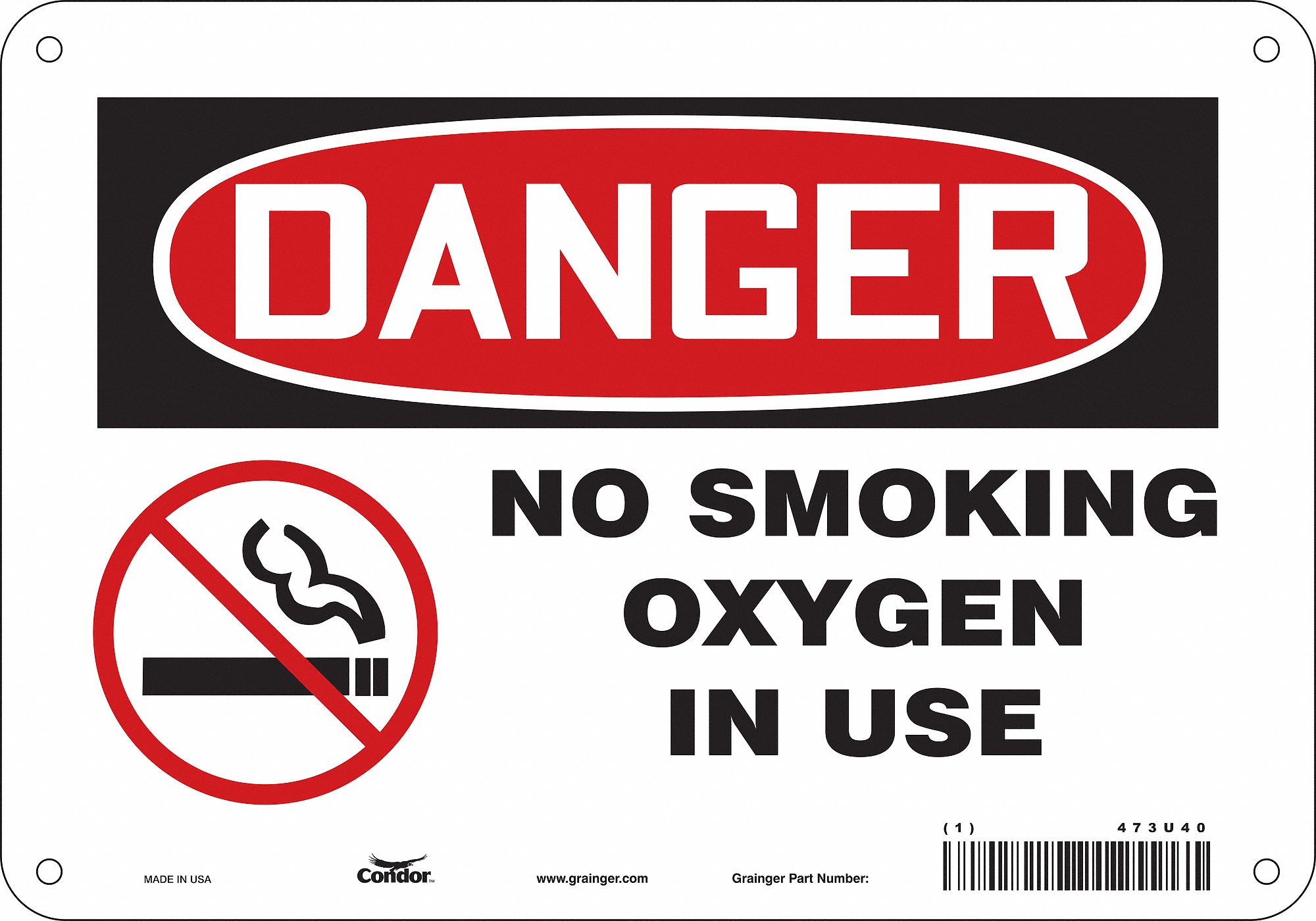 Safety Sign: Polyethylene, Mounting Holes Sign Mounting, 7 in x 10 in Nominal Sign Size, Danger