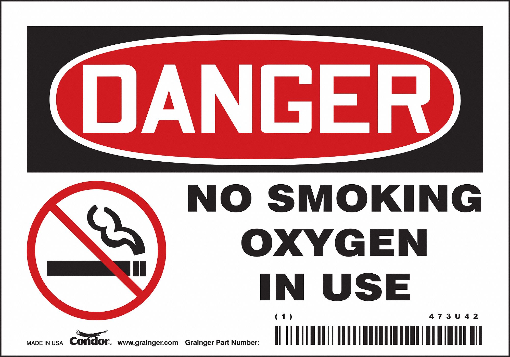 CONDOR No Smoking Sign, Sign Format Traditional OSHA, No Smoking Oxygen
