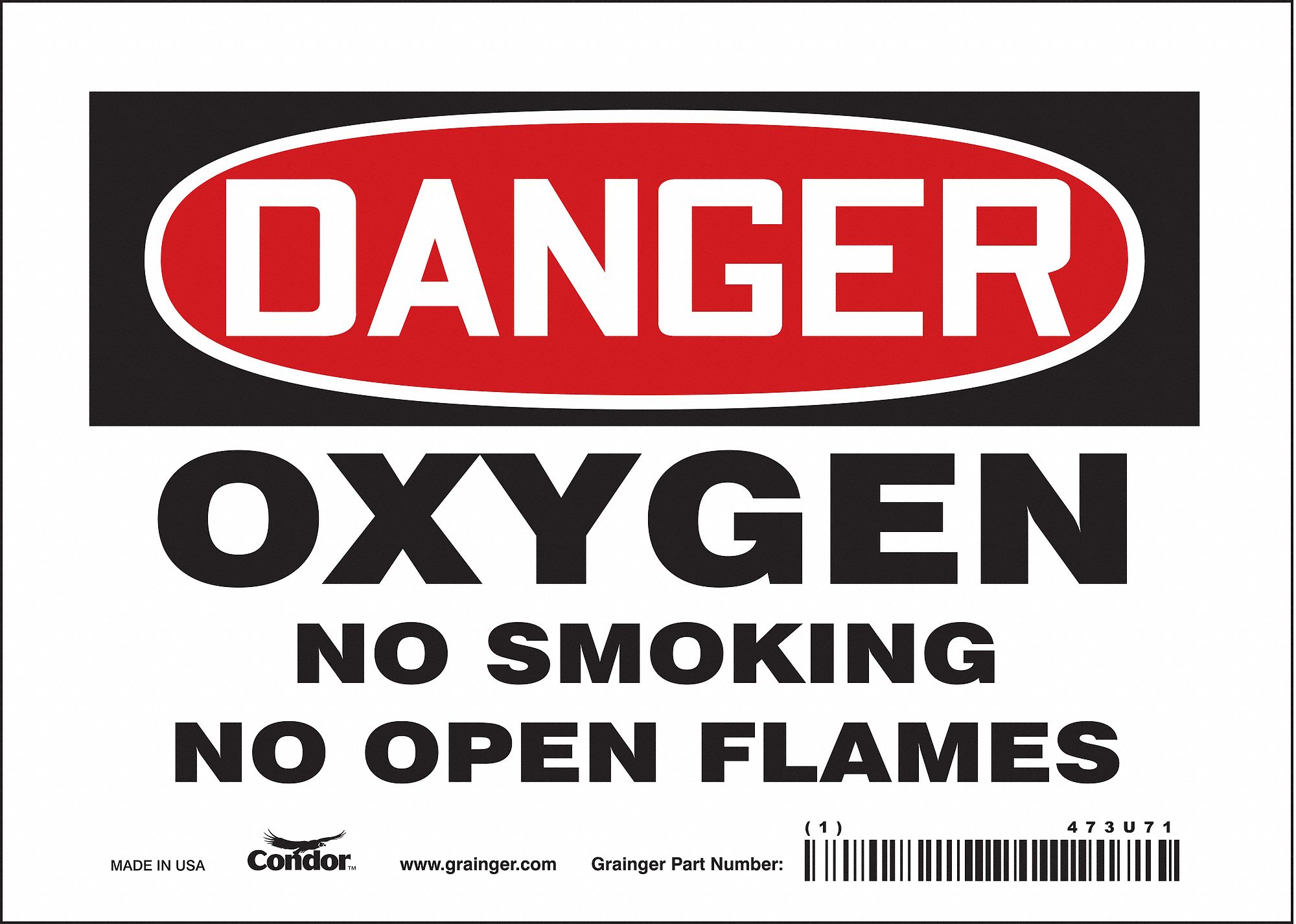 SAFETY SIGN, VINYL, ADHESIVE MOUNT, 5 IN X 7 IN NOMINAL SIGN SIZE, NOT RETROREFLECTIVE, OXYGEN NO SMOKING NO OPEN FLAMES