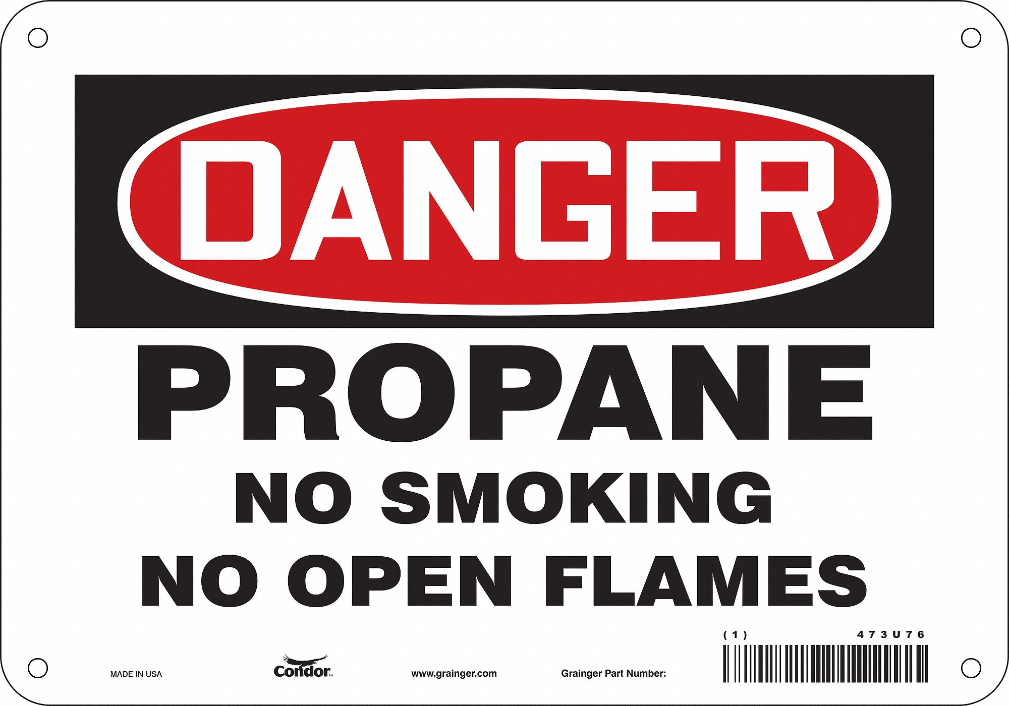 Safety Sign: Polyethylene, Mounting Holes Sign Mounting, 7 in x 10 in Nominal Sign Size, Danger