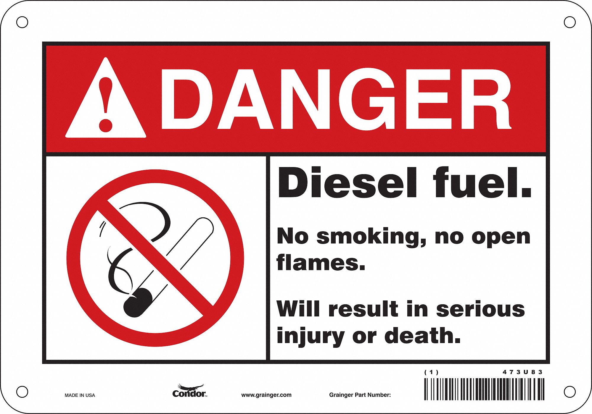 Safety Sign: Polyethylene, Mounting Holes Sign Mounting, 7 in x 10 in Nominal Sign Size, Danger