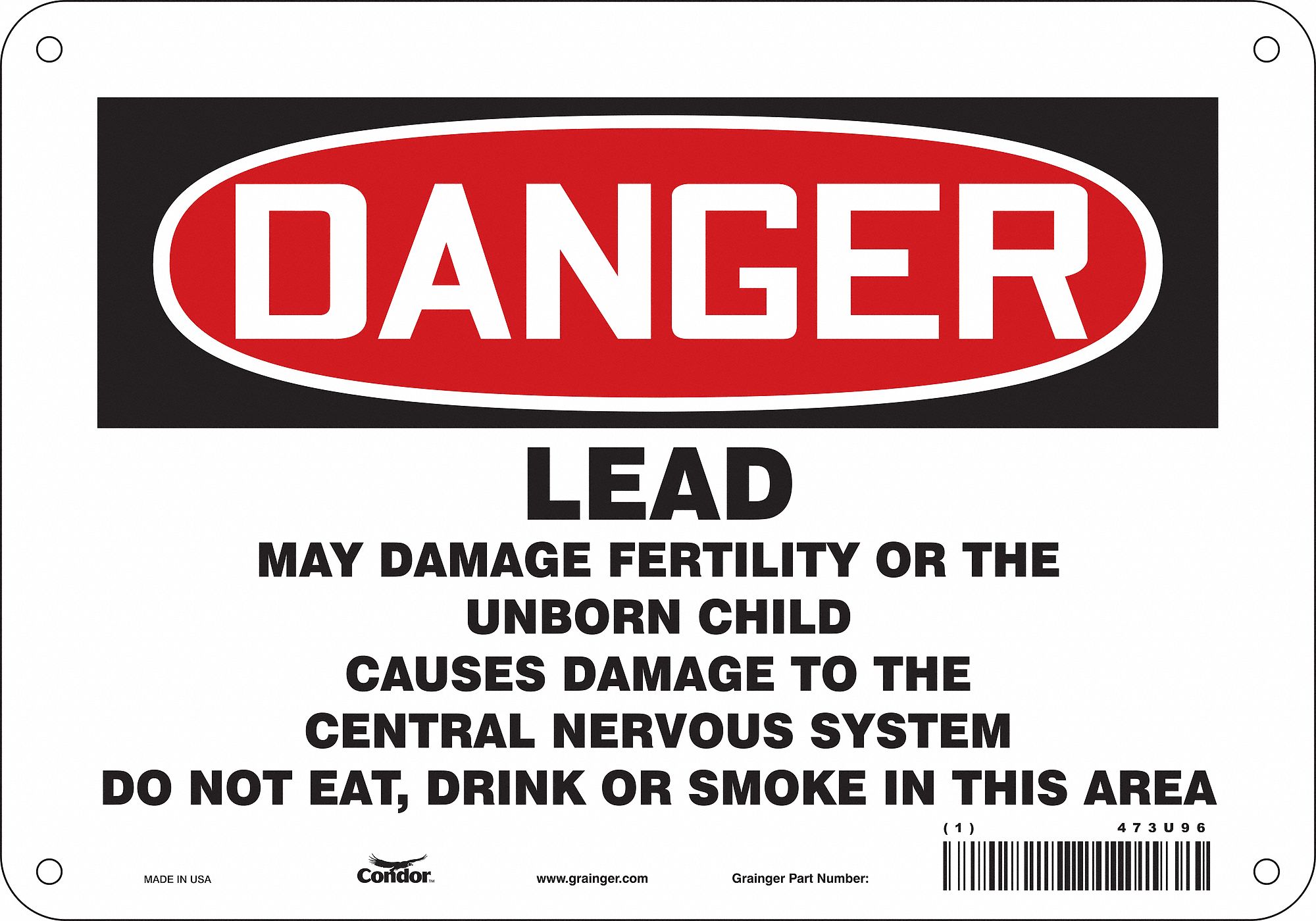 Safety Sign: Polyethylene, Mounting Holes Sign Mounting, 7 in x 10 in Nominal Sign Size, Danger