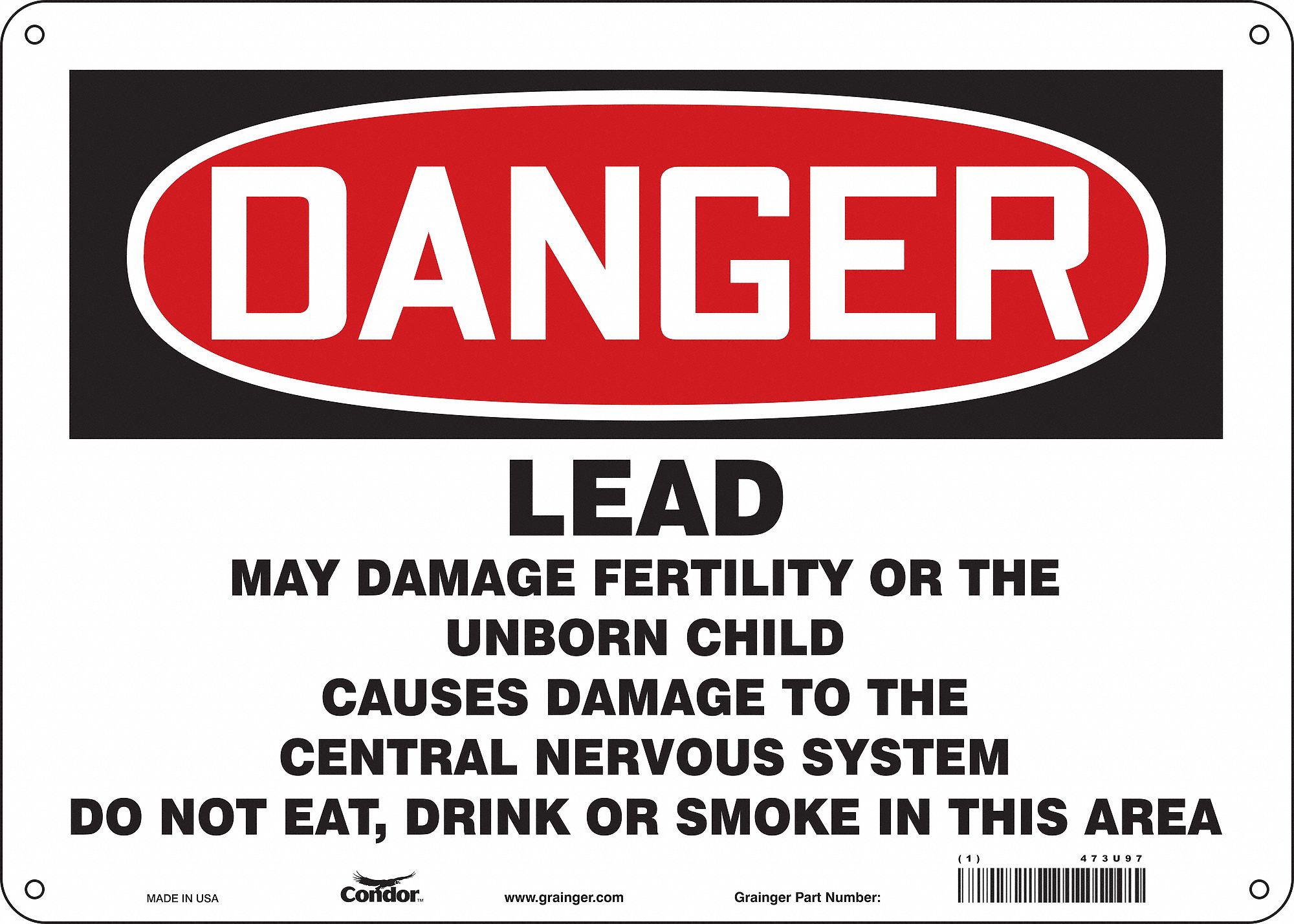 Safety Sign: Polyethylene, Mounting Holes Sign Mounting, 10 in x 14 in Nominal Sign Size, Danger