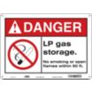 Danger: LP Gas Storage. No Smoking Or Open Flames Within 50 Ft. Signs