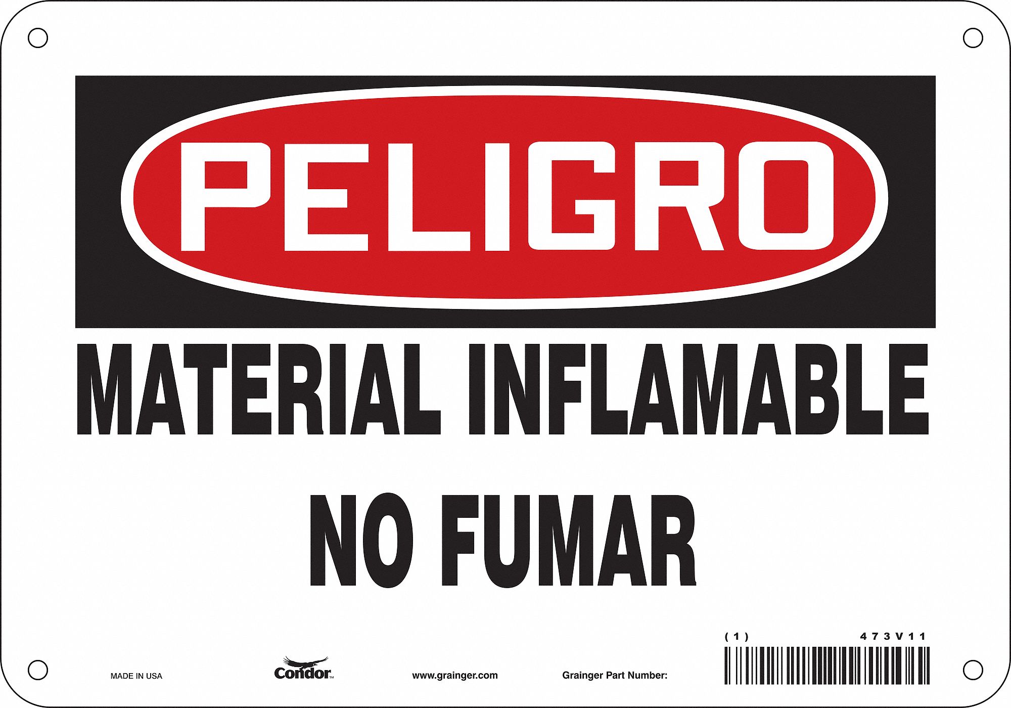 Safety Sign: Aluminum, Mounting Holes Sign Mounting, 7 in x 10 in Nominal Sign Size, 0.032 in Thick