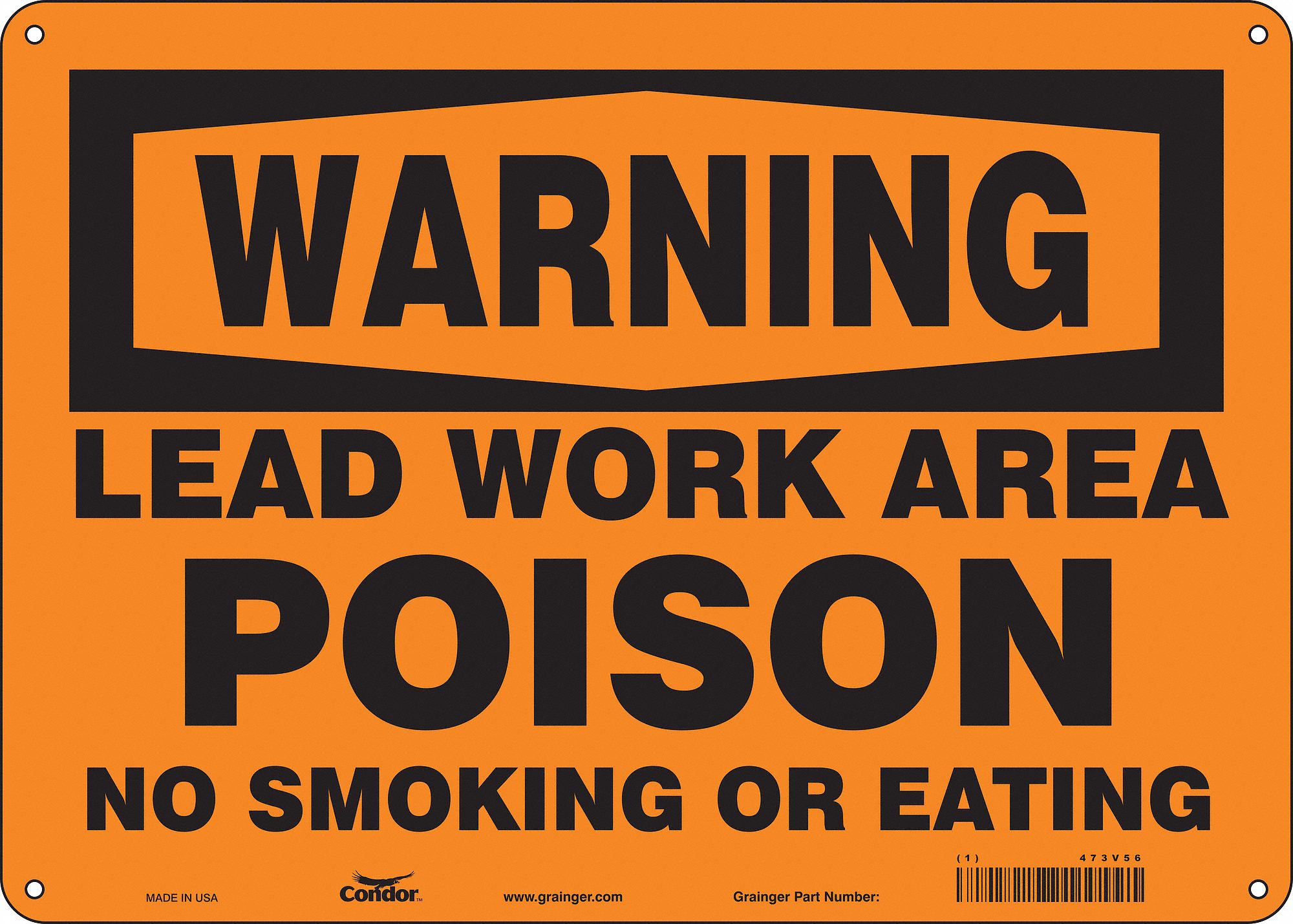 Safety Sign: Polyethylene, Mounting Holes Sign Mounting, 10 in x 14 in Nominal Sign Size, Warning