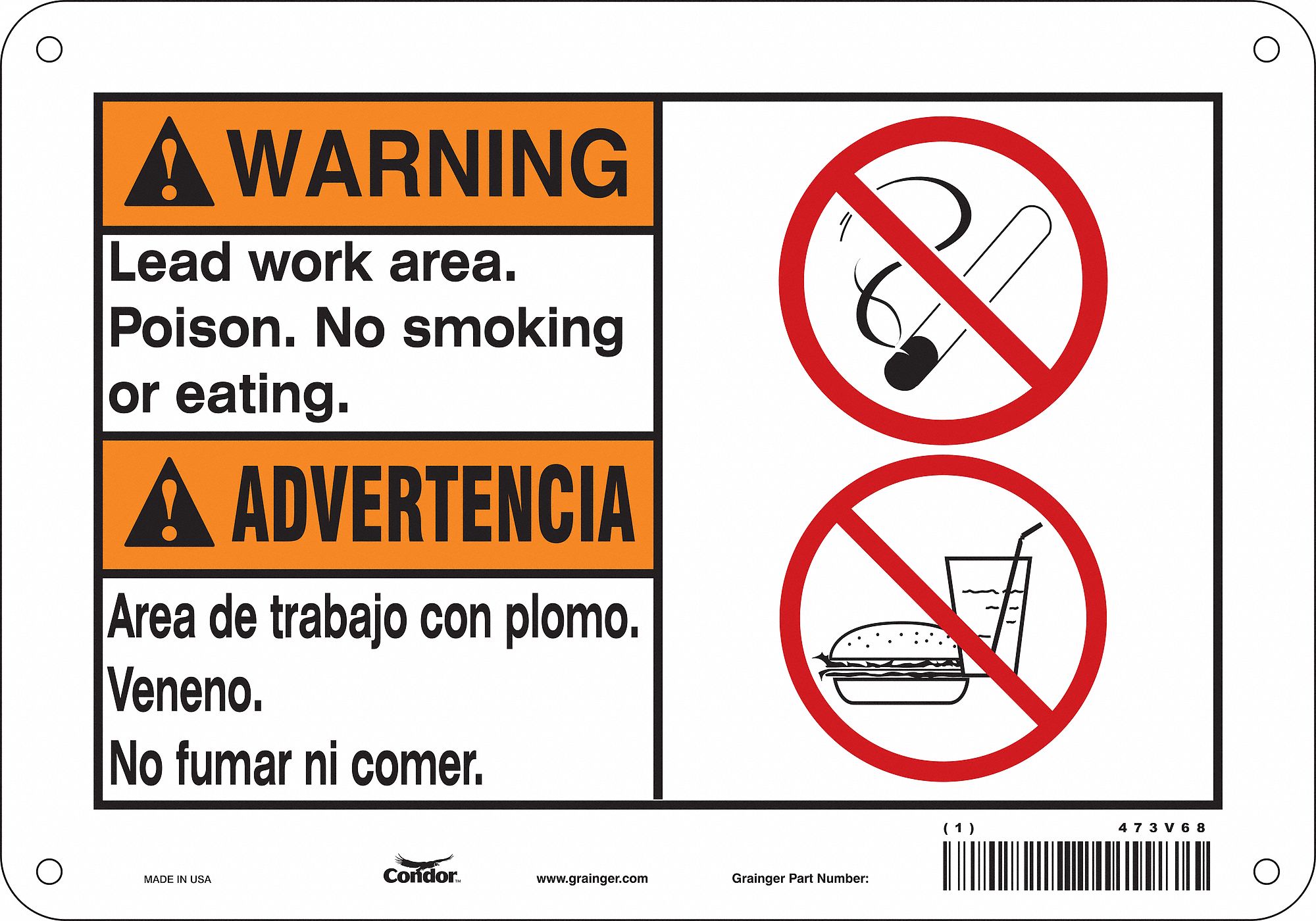 Safety Sign: Polyethylene, Mounting Holes Sign Mounting, 7 in x 10 in Nominal Sign Size