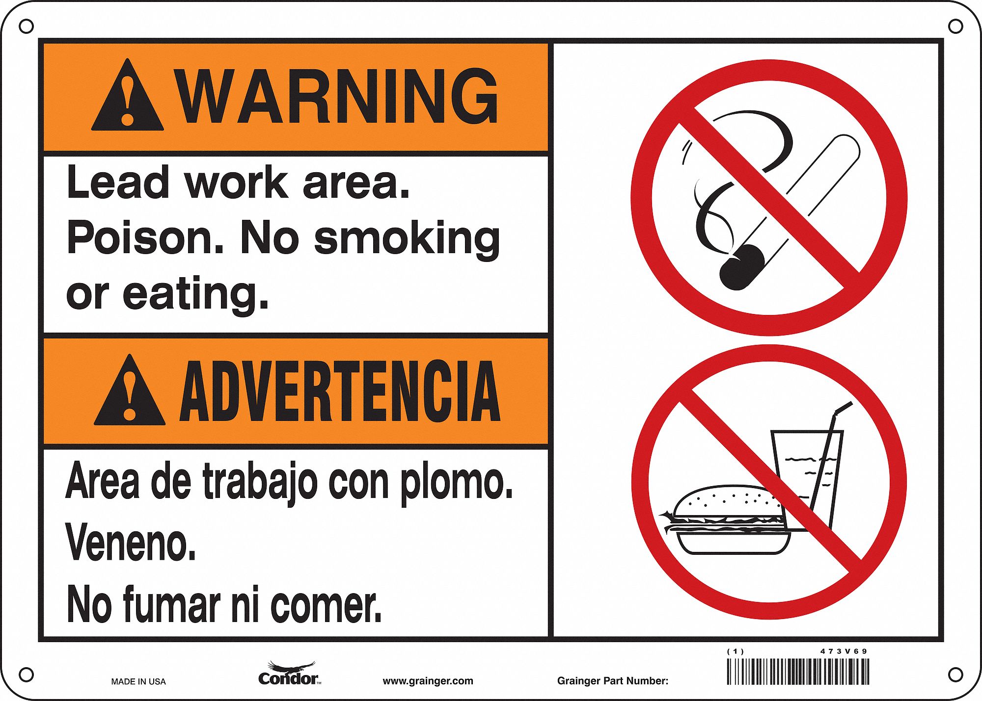 Safety Sign: Polyethylene, Mounting Holes Sign Mounting, 10 in x 14 in Nominal Sign Size