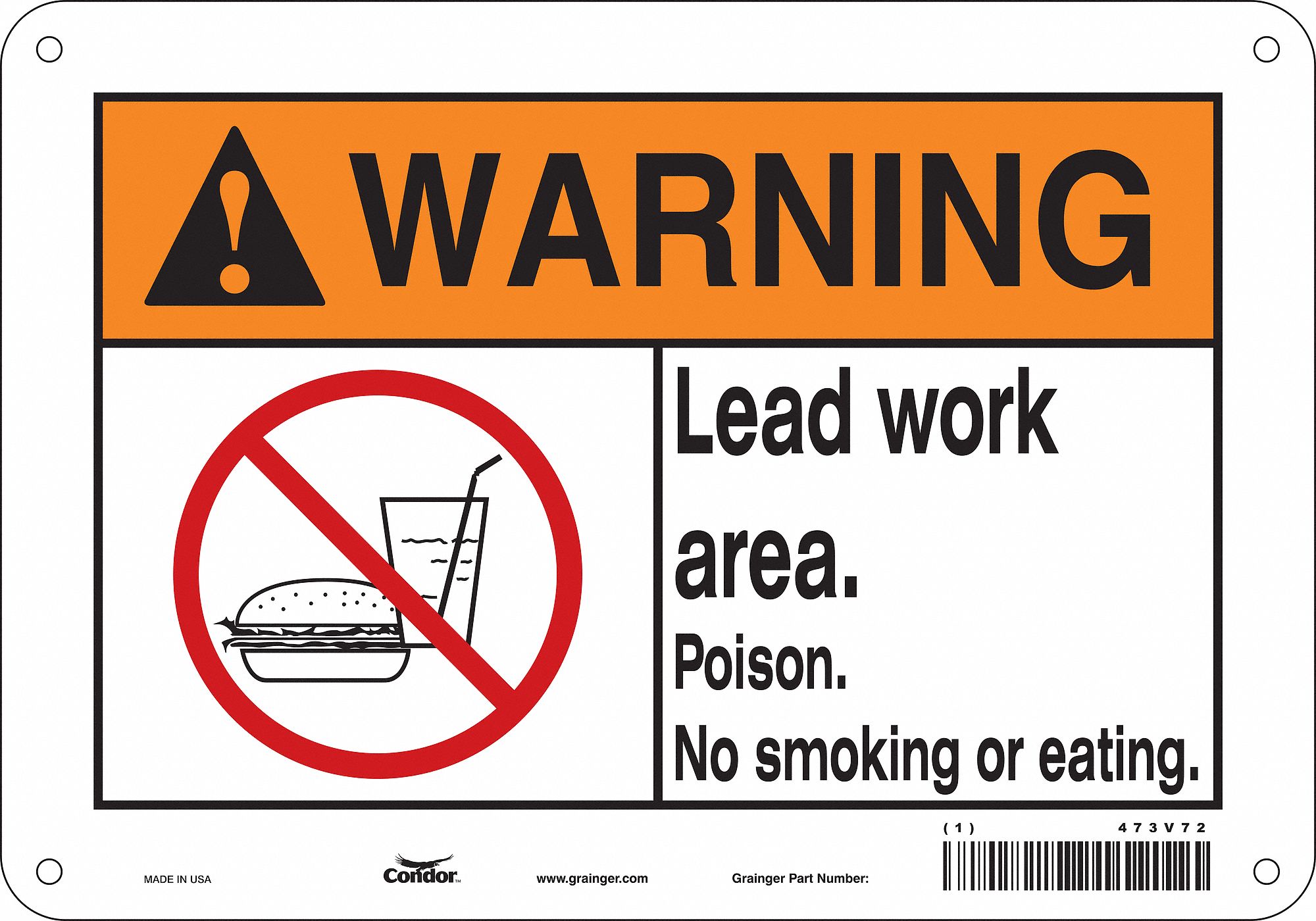 Safety Sign: Aluminum, Mounting Holes Sign Mounting, 7 in x 10 in Nominal Sign Size, 0.032 in Thick