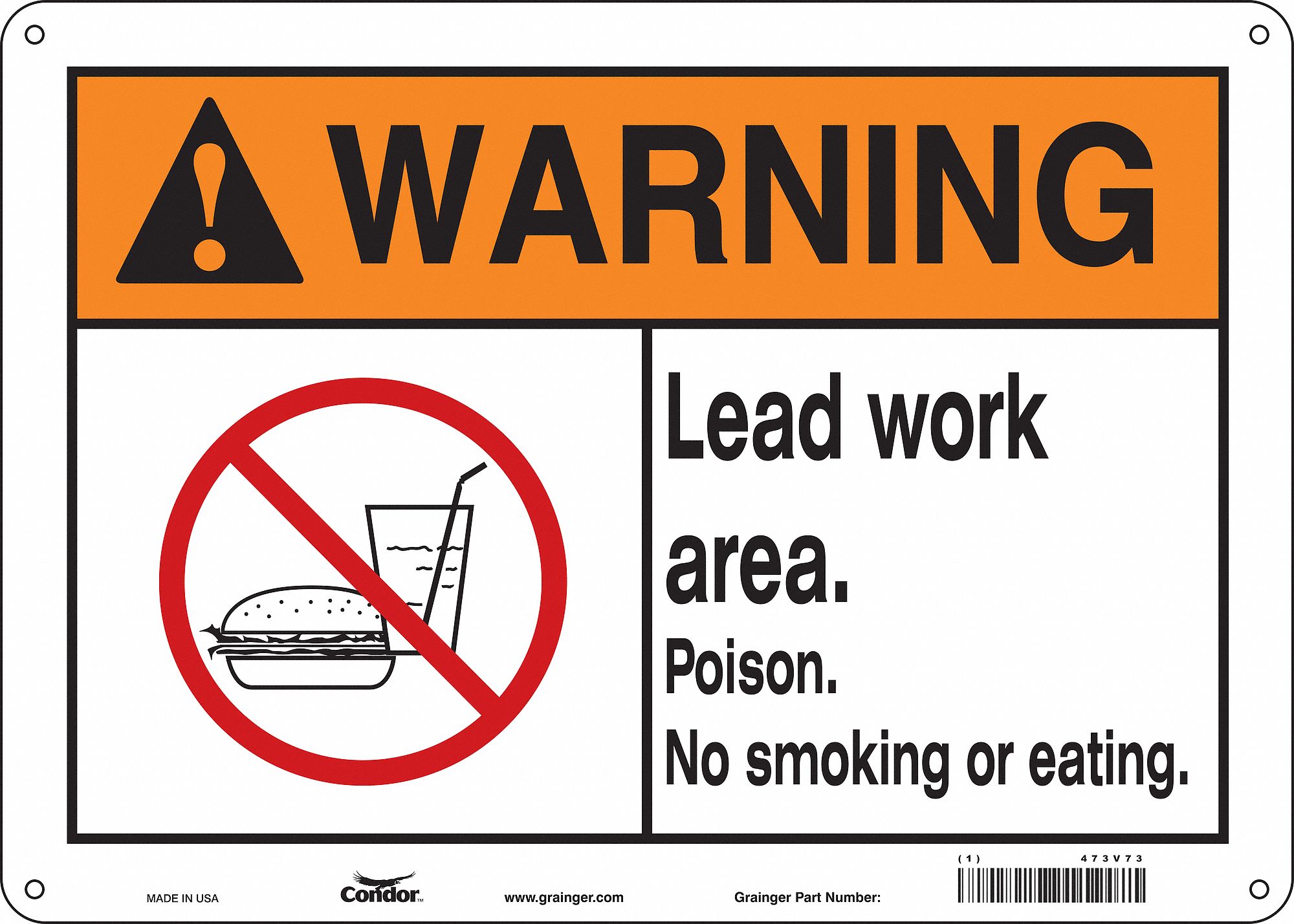 Safety Sign: Aluminum, Mounting Holes Sign Mounting, 10 in x 14 in Nominal Sign Size, 0.032 in Thick