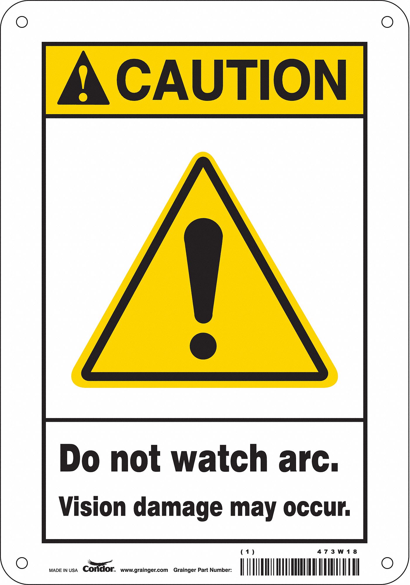 Safety Sign: Polyethylene, Mounting Holes Sign Mounting, 10 in x 7 in Nominal Sign Size, Caution