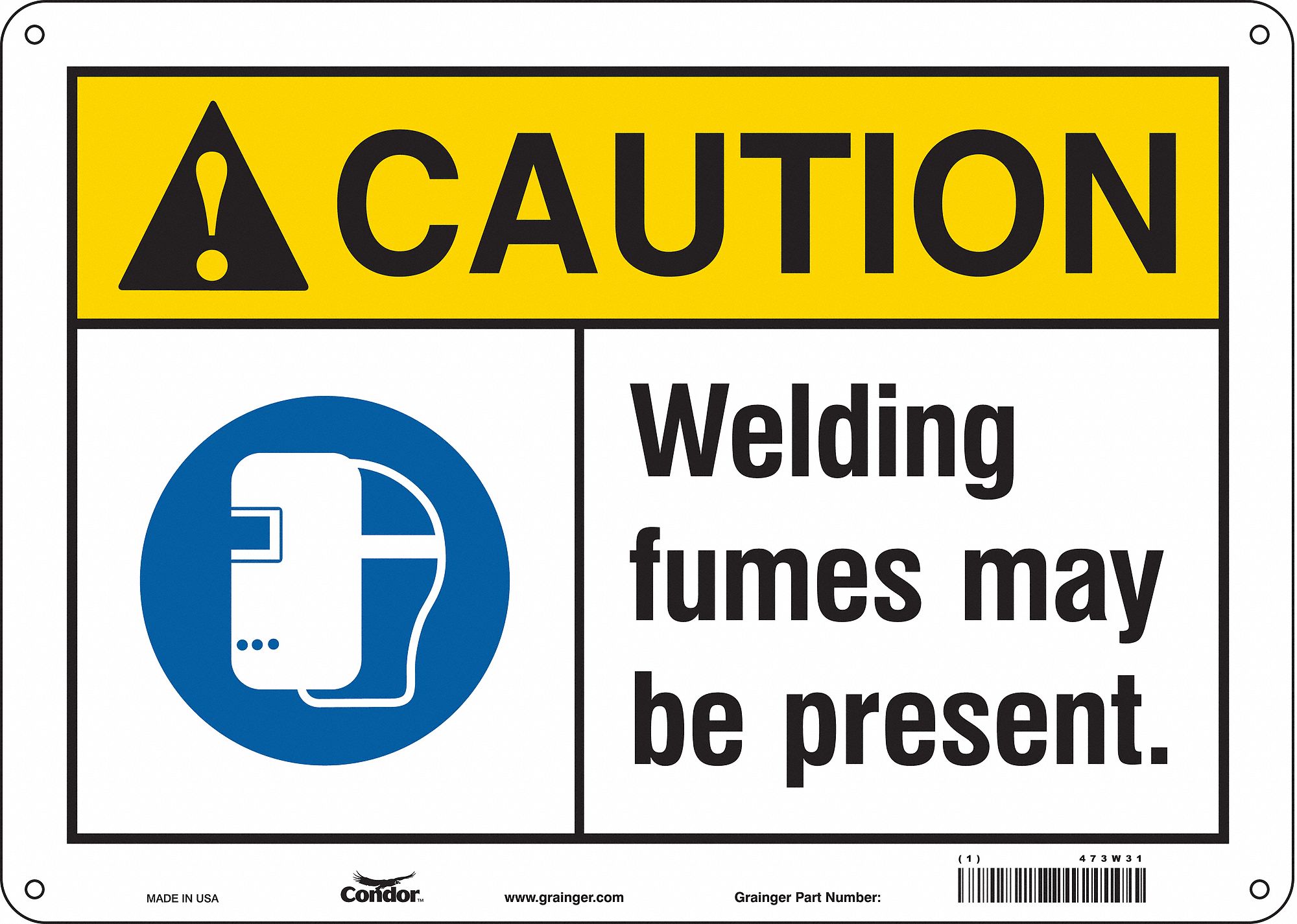 Safety Sign: Aluminum, Mounting Holes Sign Mounting, 10 in x 14 in Nominal Sign Size, 0.032 in Thick