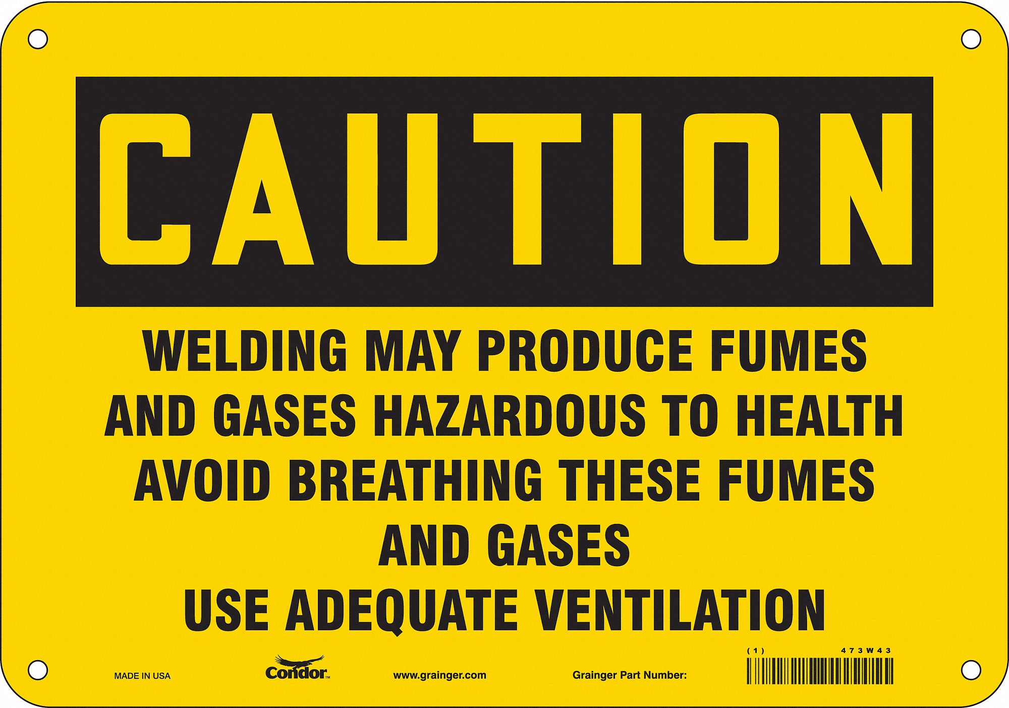 Safety Sign: Aluminum, Mounting Holes Sign Mounting, 7 in x 10 in Nominal Sign Size, 0.032 in Thick