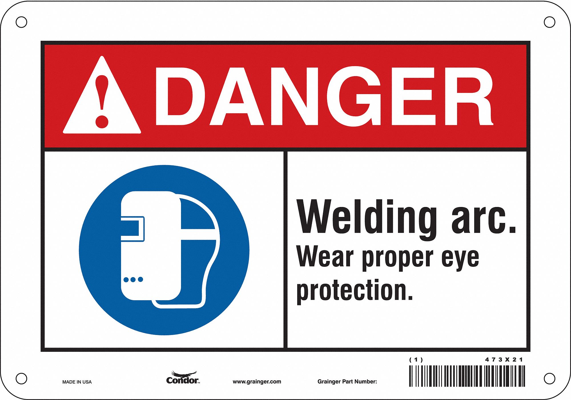 CONDOR Safety Sign, Sign Format ANSI/OSHA Format, Welding Arc. Wear