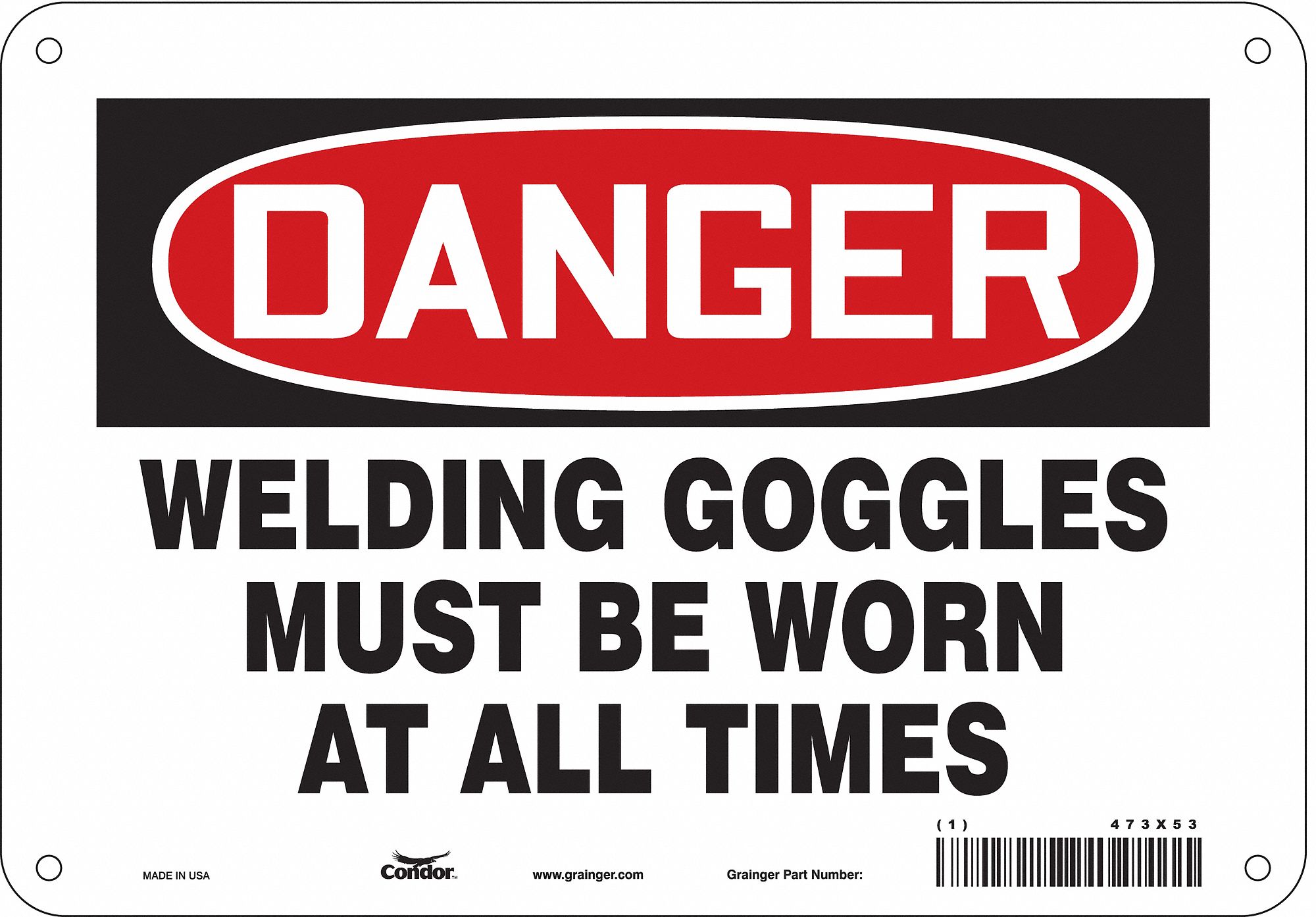 Safety Sign: Polyethylene, Mounting Holes Sign Mounting, 7 in x 10 in Nominal Sign Size, Danger