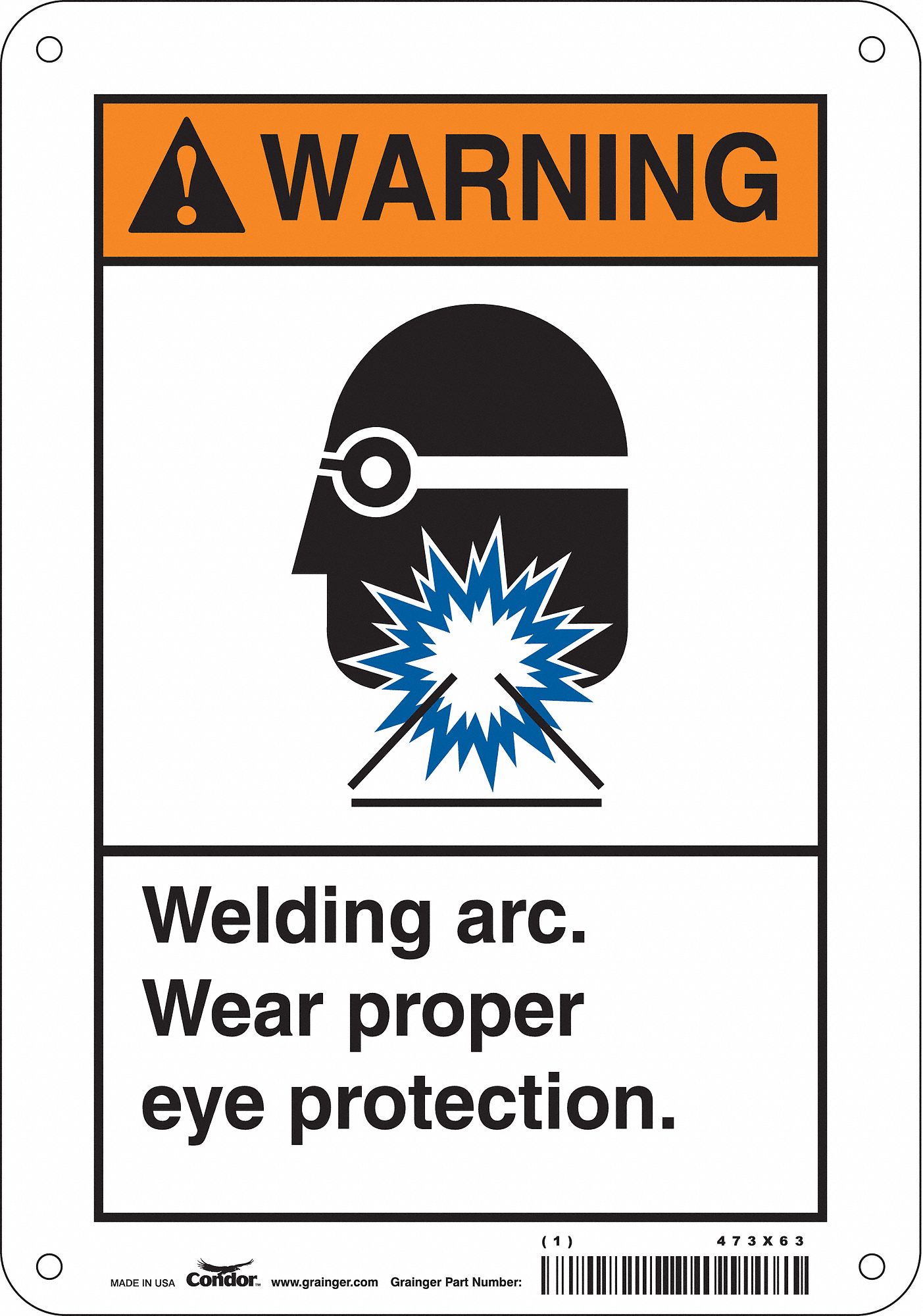 CONDOR Safety Sign, Sign Format ANSI/OSHA Format, Welding Arc. Wear