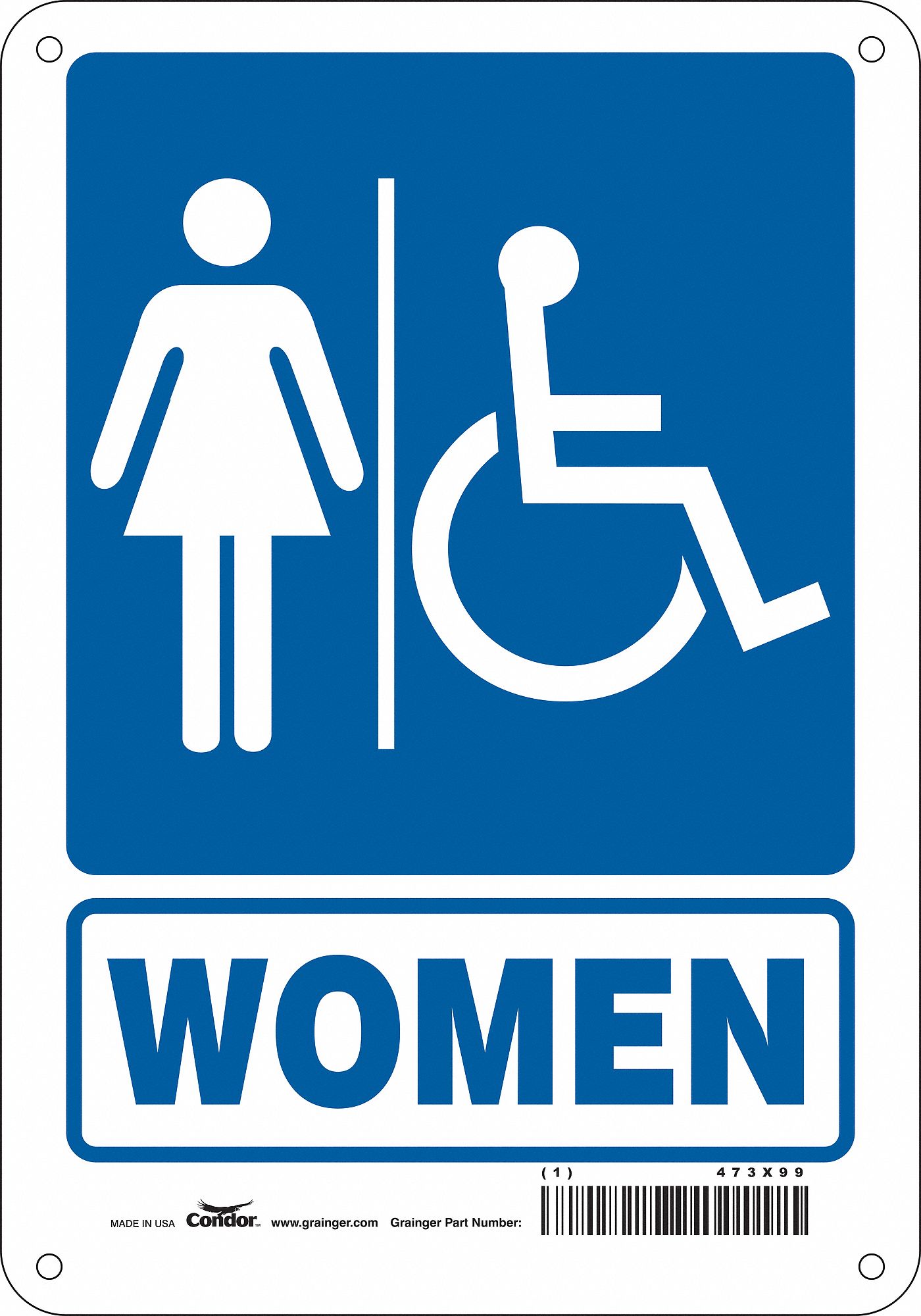 Restroom Sign, Women, Sign Header No Header, Aluminum, 10 in x 7 in, Horizontal Rectangle