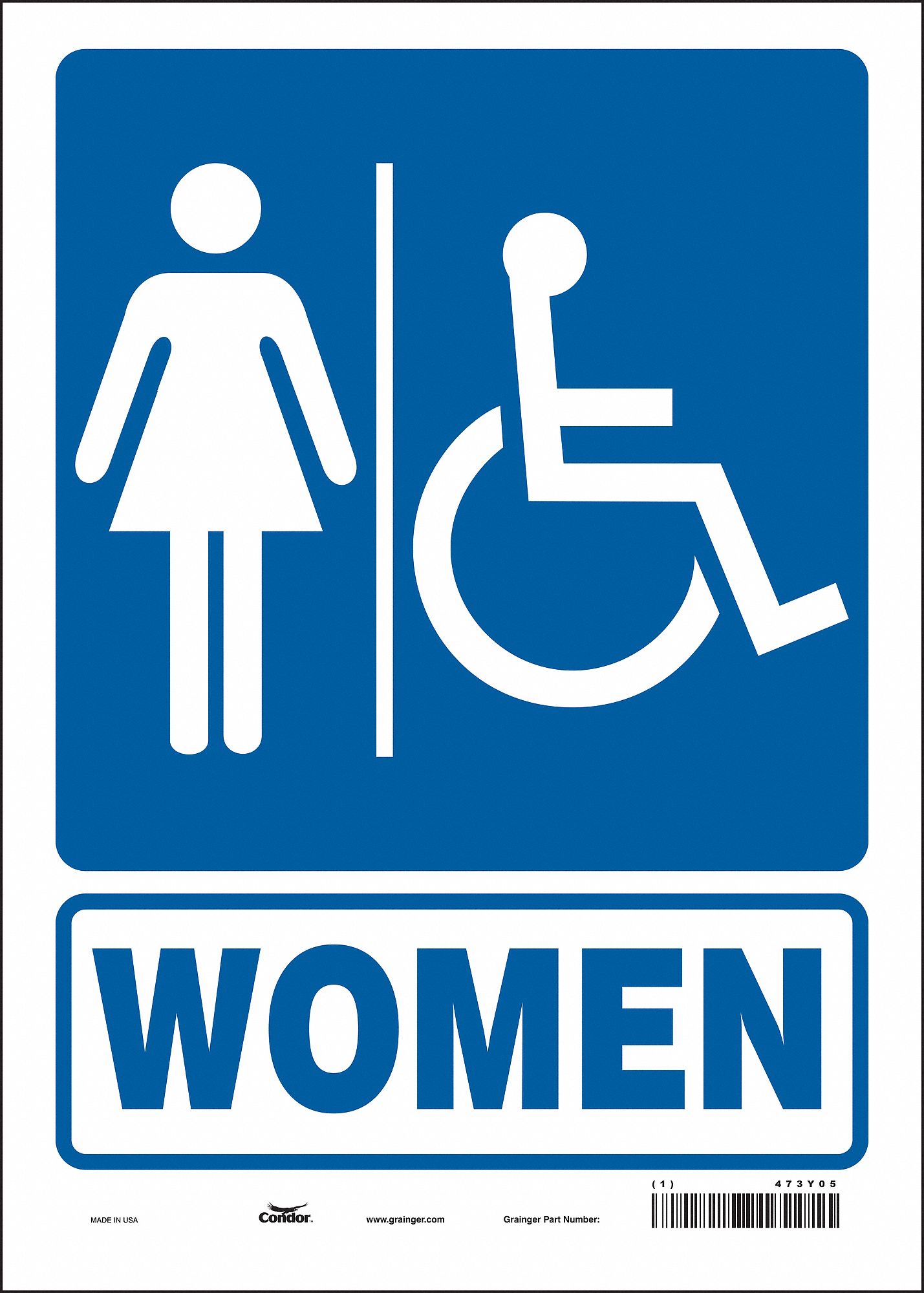 SAFETY SIGN, VINYL, ADHESIVE MOUNT, 14 IN X 10 IN NOMINAL SIGN SIZE, NOT RETROREFLECTIVE, WOMEN