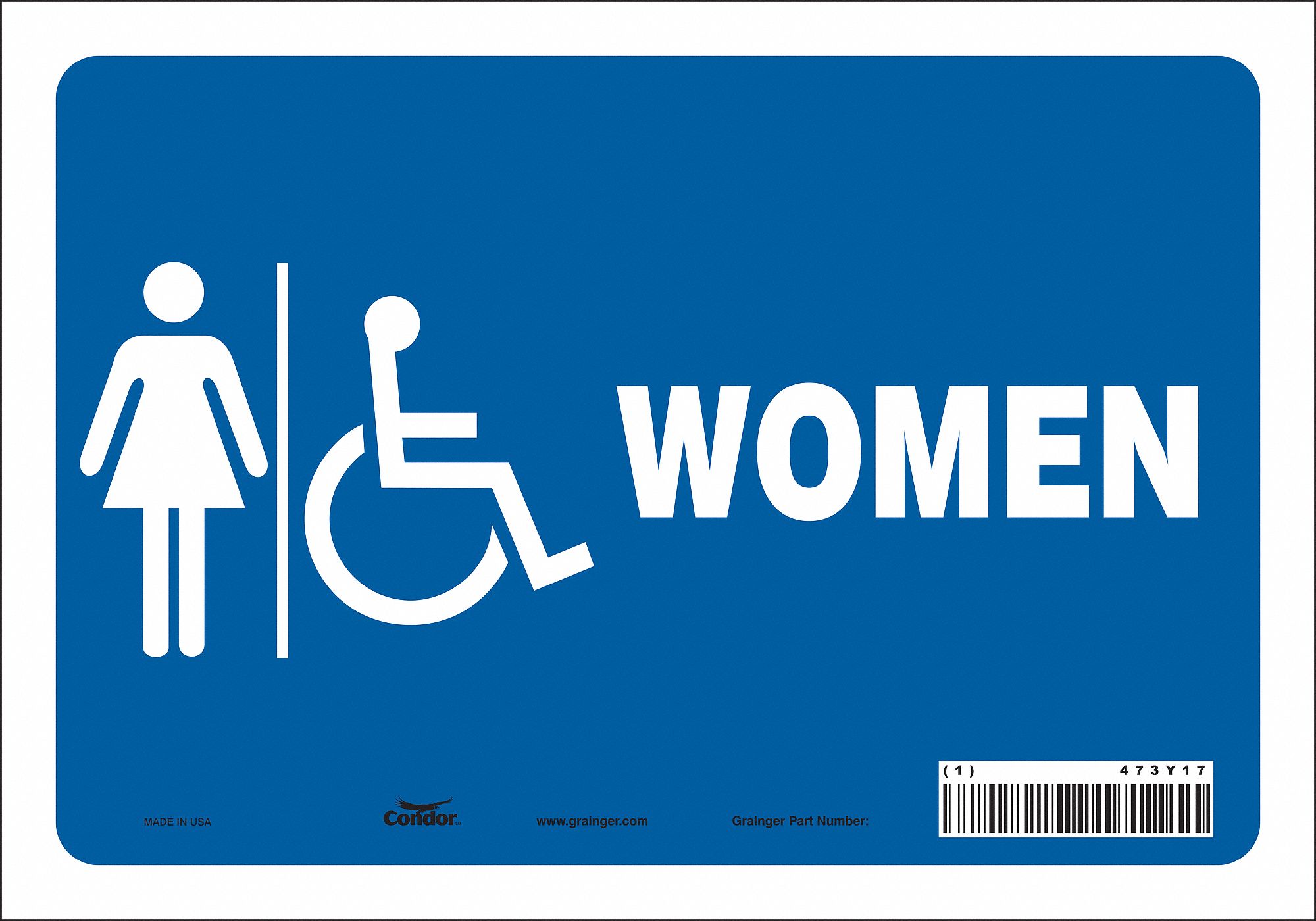 SAFETY SIGN, VINYL, ADHESIVE MOUNT, 7 IN X 10 IN NOMINAL SIGN SIZE, NOT RETROREFLECTIVE, WOMEN