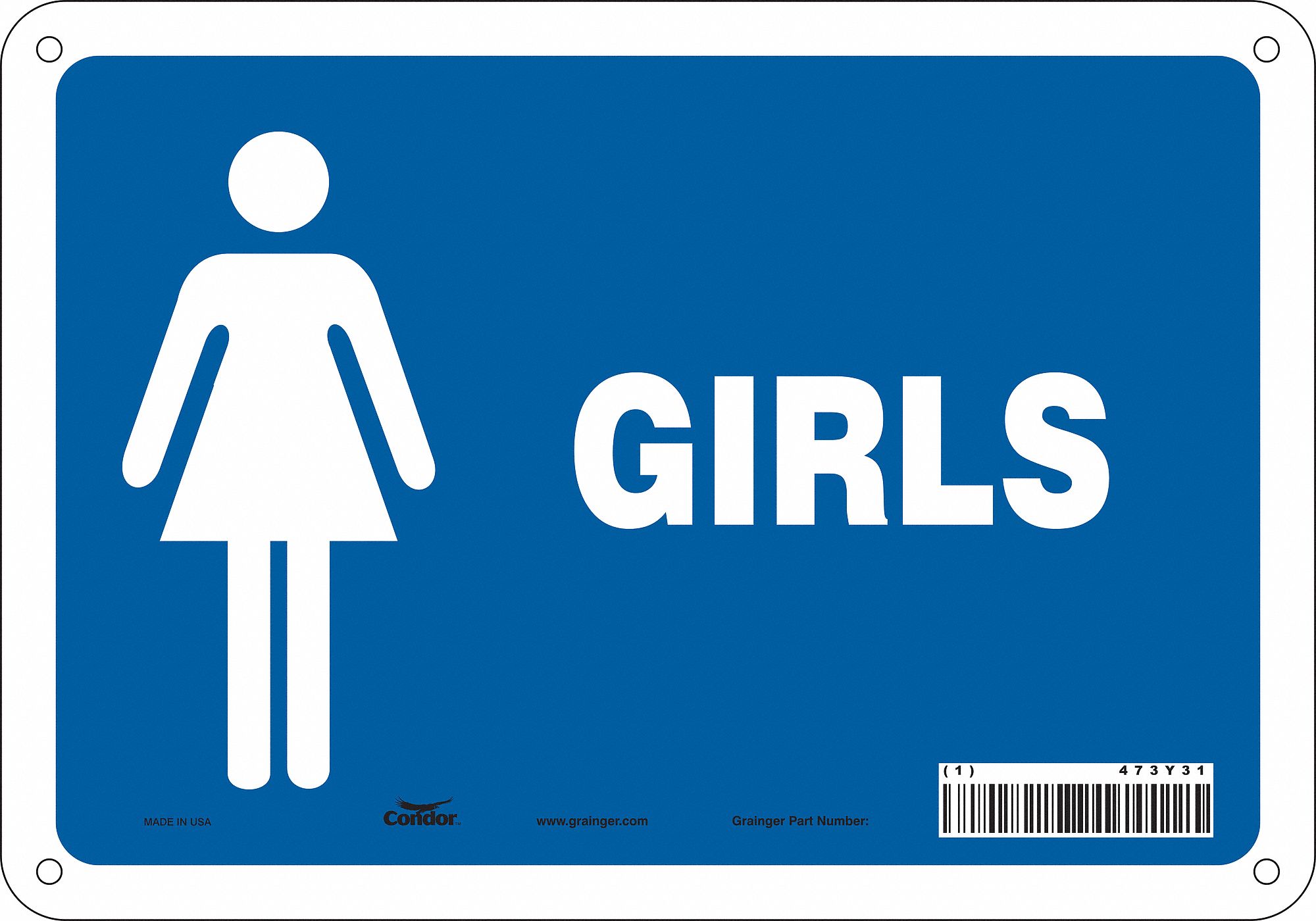 Safety Sign: Polyethylene, Mounting Holes Sign Mounting, 7 in x 10 in Nominal Sign Size, Blue/White
