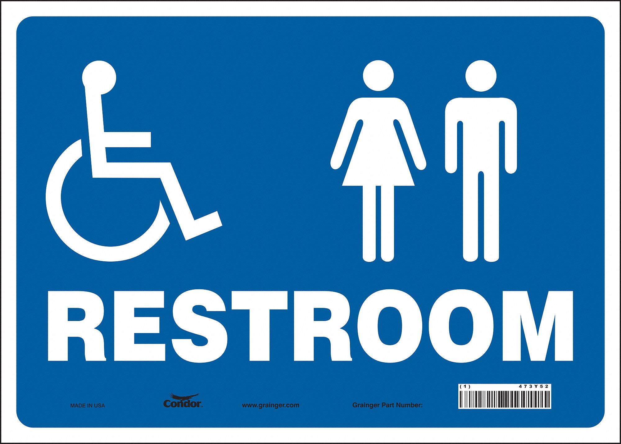 SAFETY SIGN, VINYL, ADHESIVE MOUNT, 10 IN X 14 IN NOMINAL SIGN SIZE, NOT RETROREFLECTIVE, RESTROOM