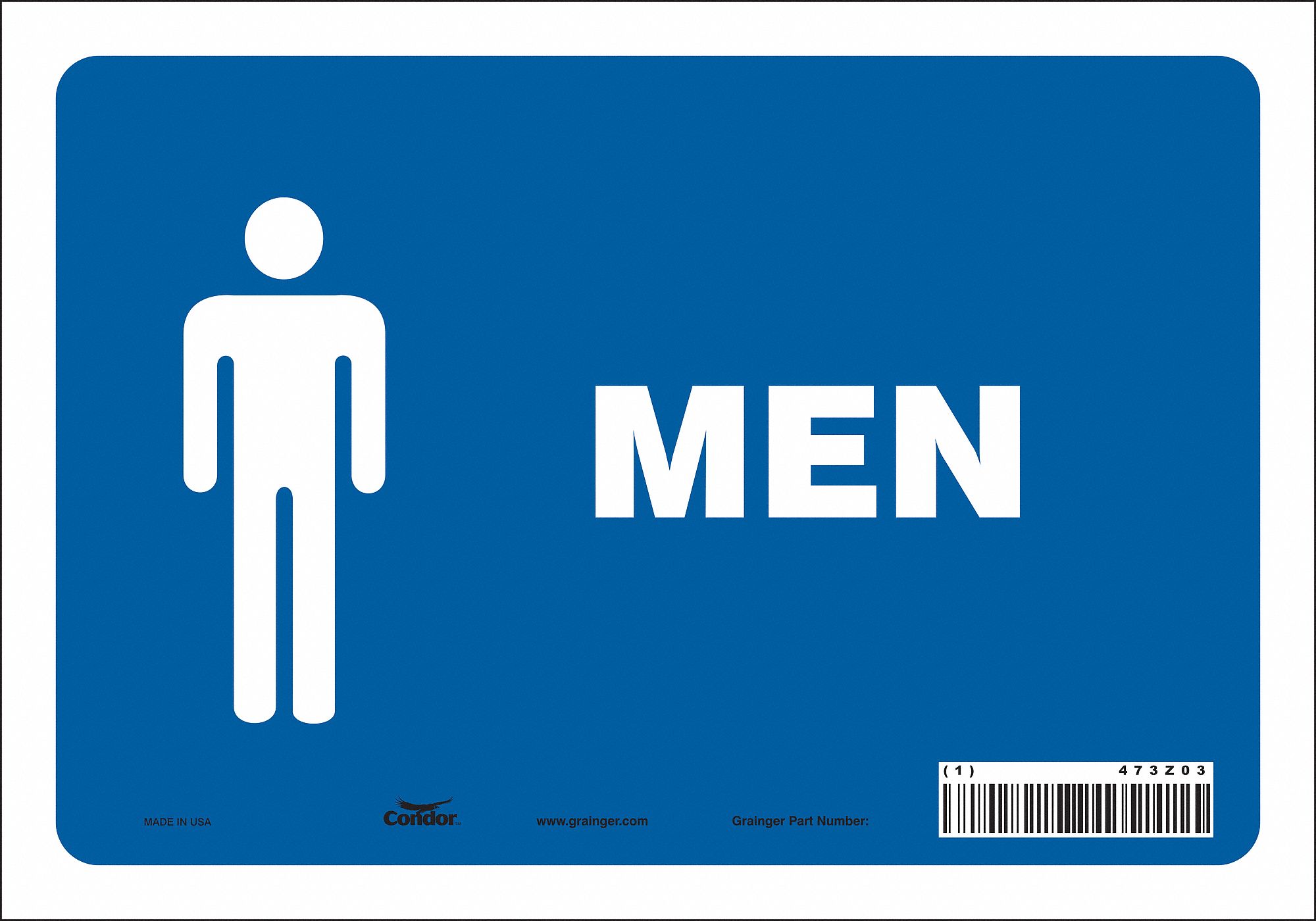 RESTROOM SIGN,10" W,7" H,0.004" THICK