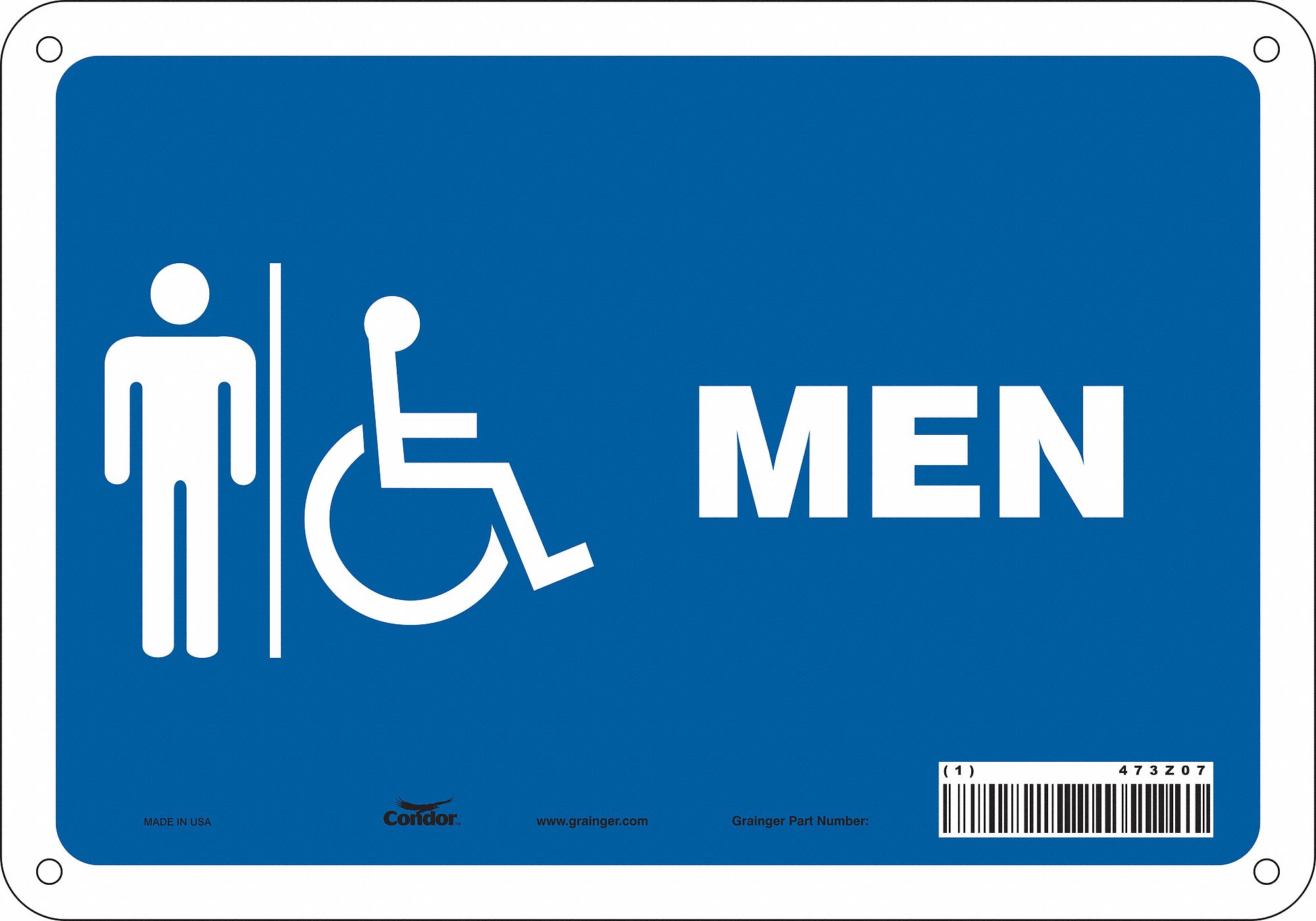 Safety Sign: Polyethylene, Mounting Holes Sign Mounting, 7 in x 10 in Nominal Sign Size, Blue/White