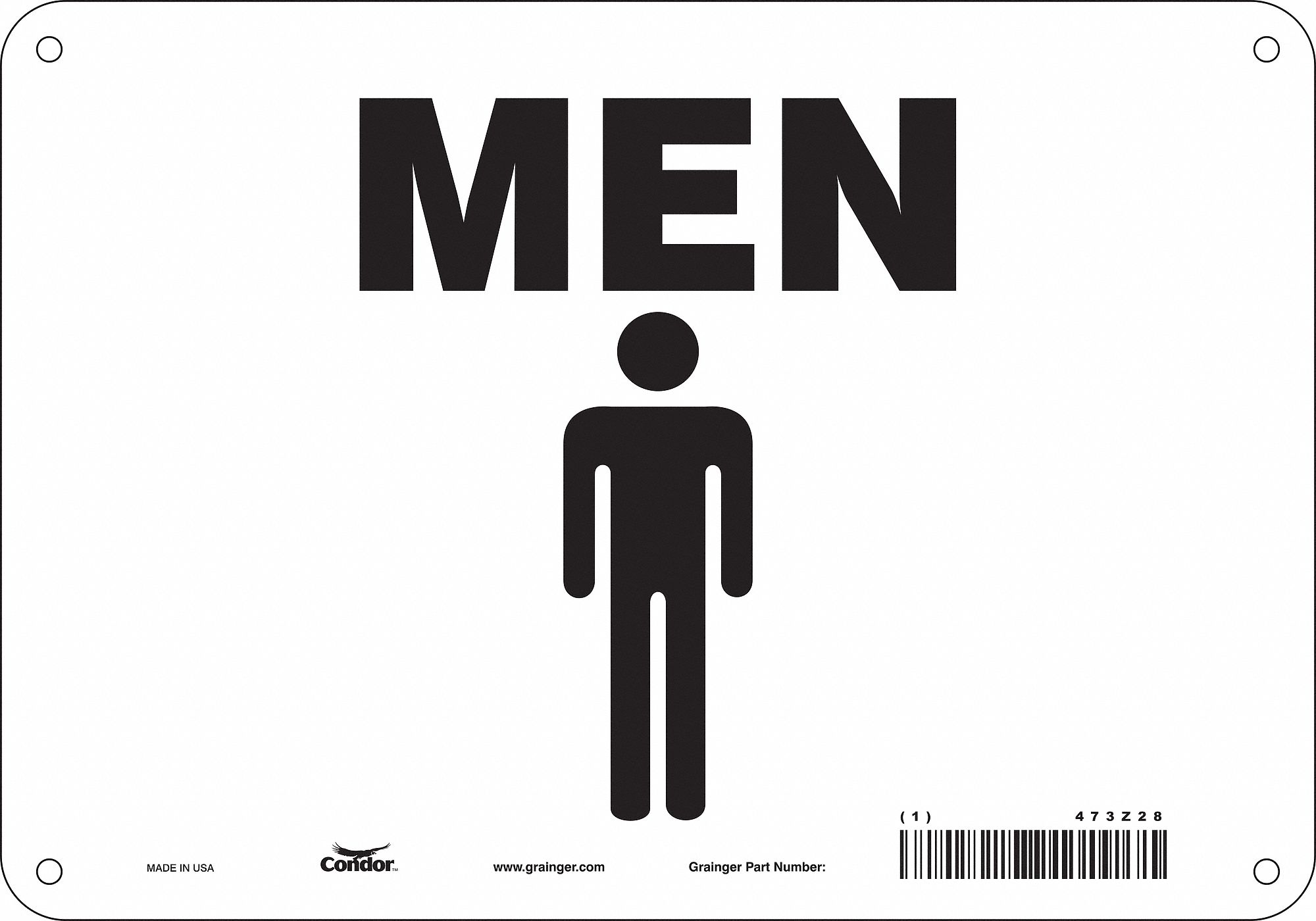 Safety Sign: Polyethylene, Mounting Holes Sign Mounting, 7 in x 10 in Nominal Sign Size, White