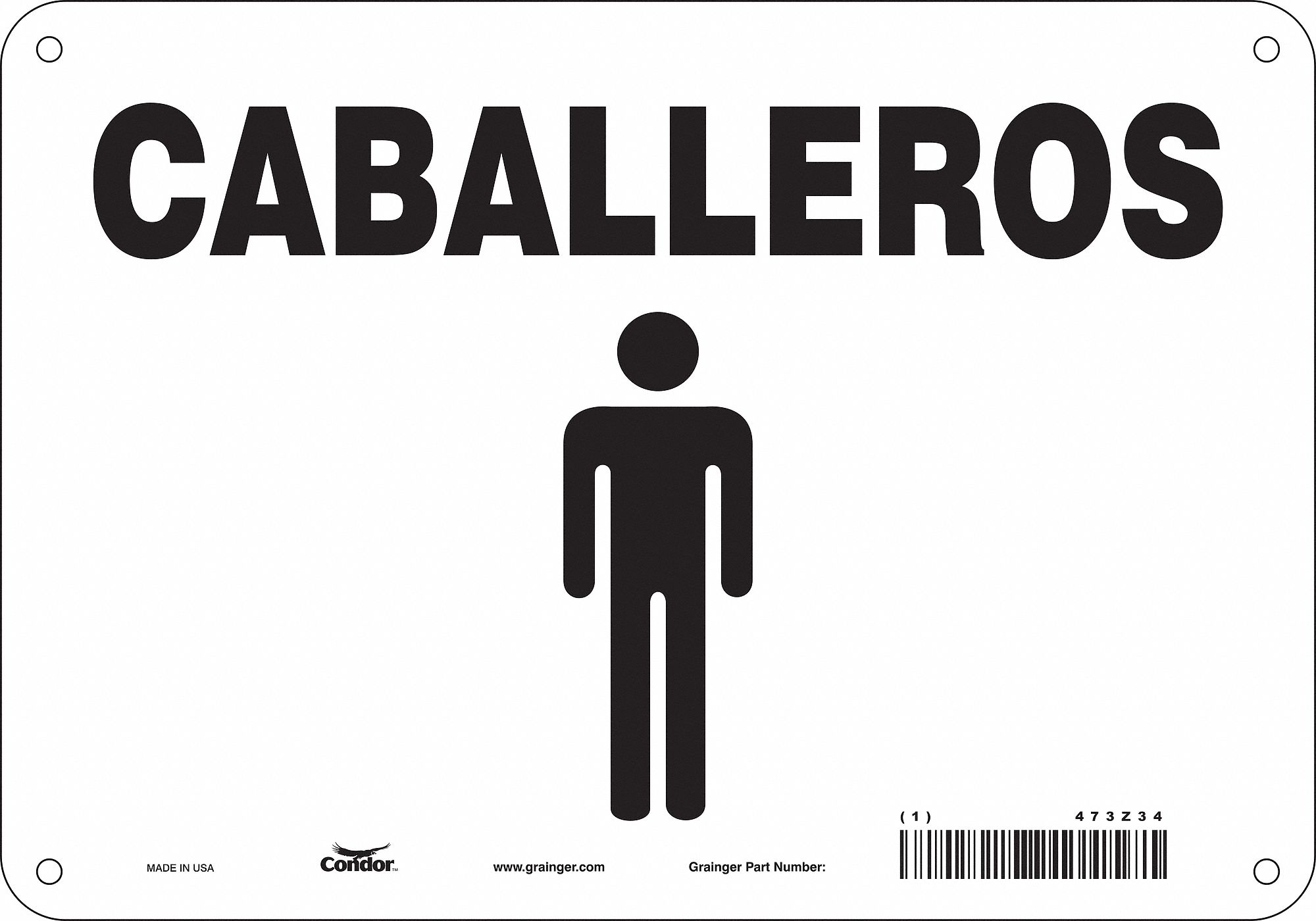 Safety Sign: Polyethylene, Mounting Holes Sign Mounting, 7 in x 10 in Nominal Sign Size, White