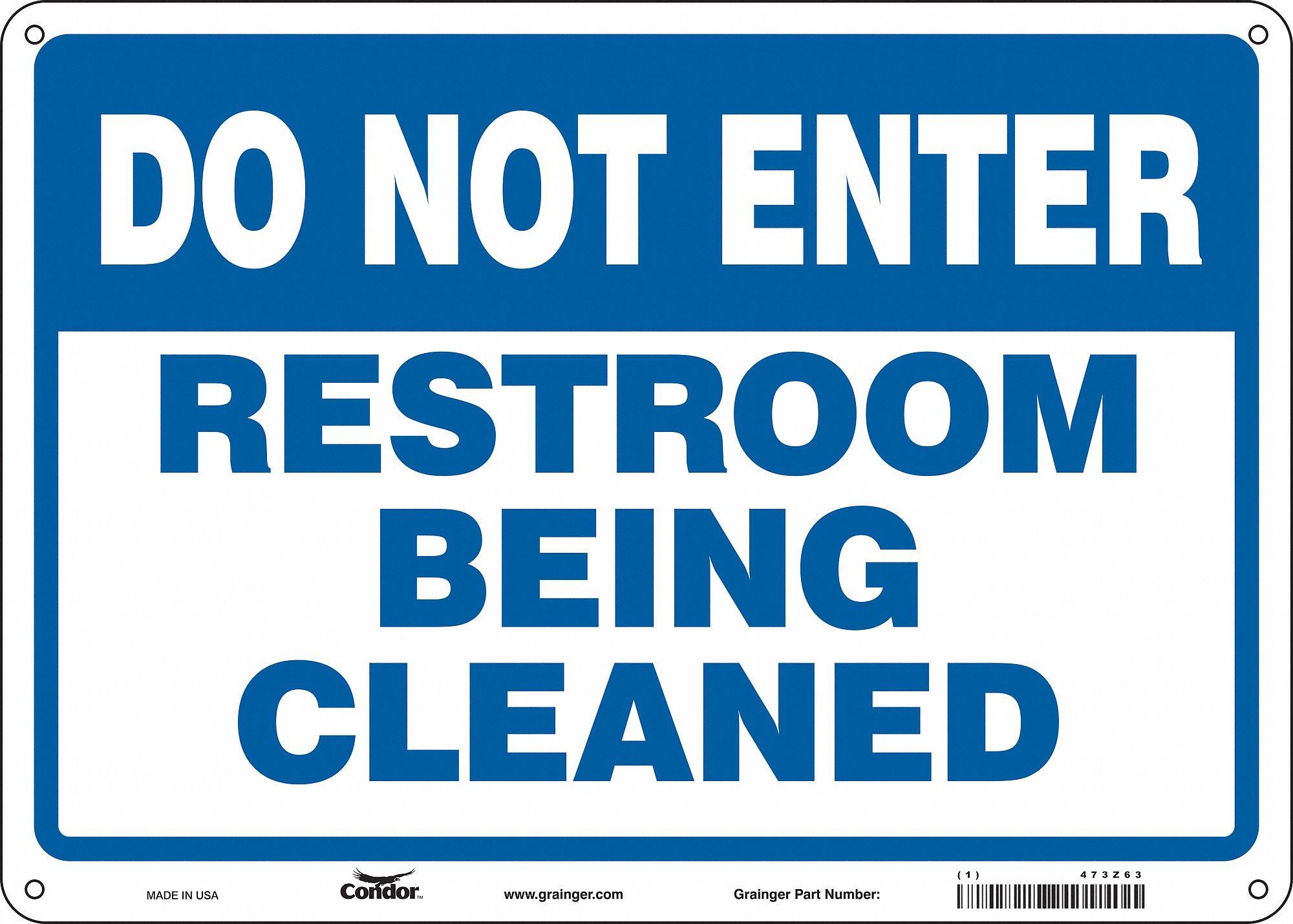 Safety Sign: Polyethylene, Mounting Holes Sign Mounting, 10 in x 14 in Nominal Sign Size, Blue/White