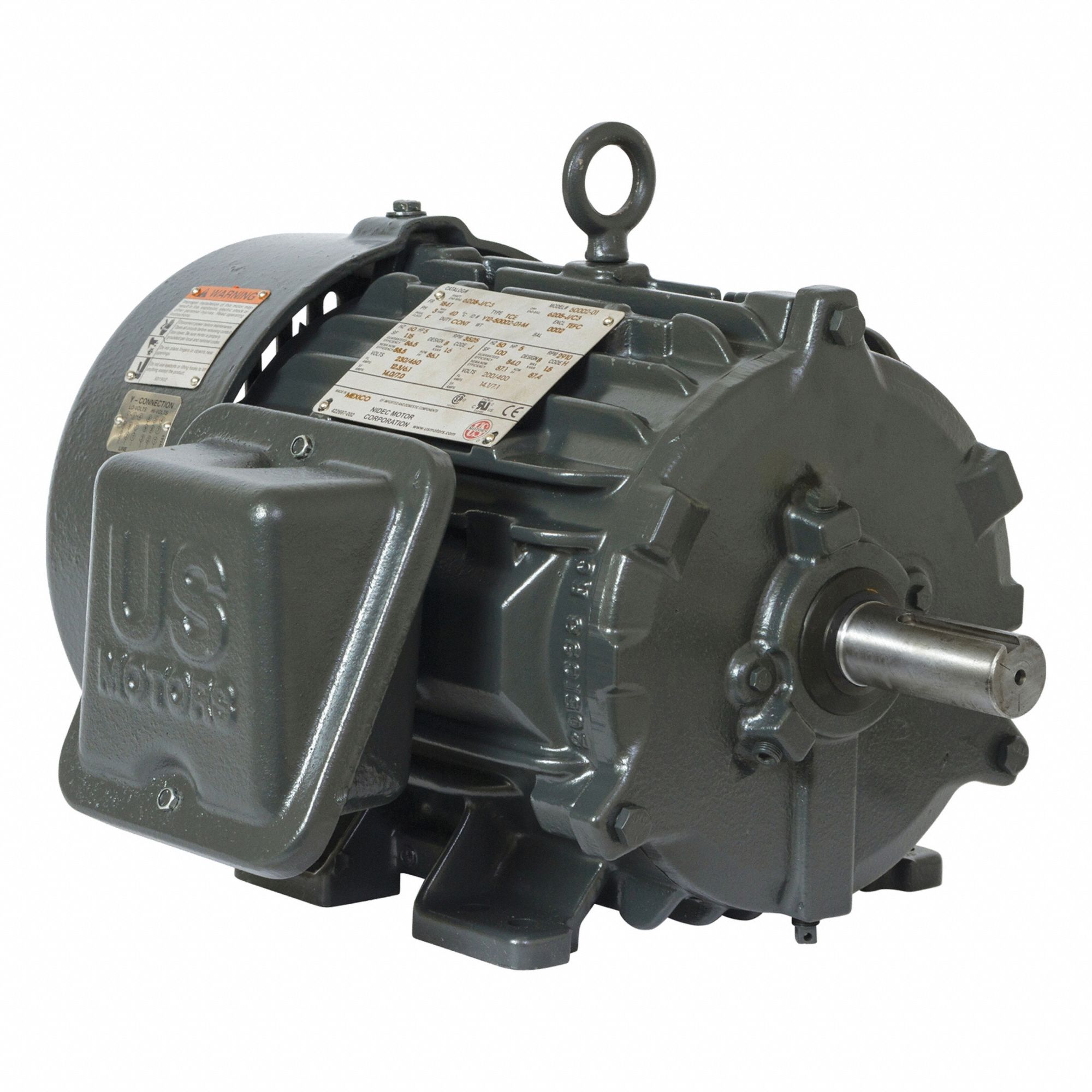 U.S. MOTORS Motor: Flange Mount, Totally Enclosed Fan Cooled, 15 hp, 190/380 V/230/460V AC (MPN GM50). Key specifications — Brand: U.S. MOTORS; Nameplate Voltage @ 60 Hz: 230/460V AC; Full Load Current @ 60 Hz: 18.4 A; Nameplate RPM @ 60 Hz: 1,775 RPM; Motor Enclosure: TEFC.
