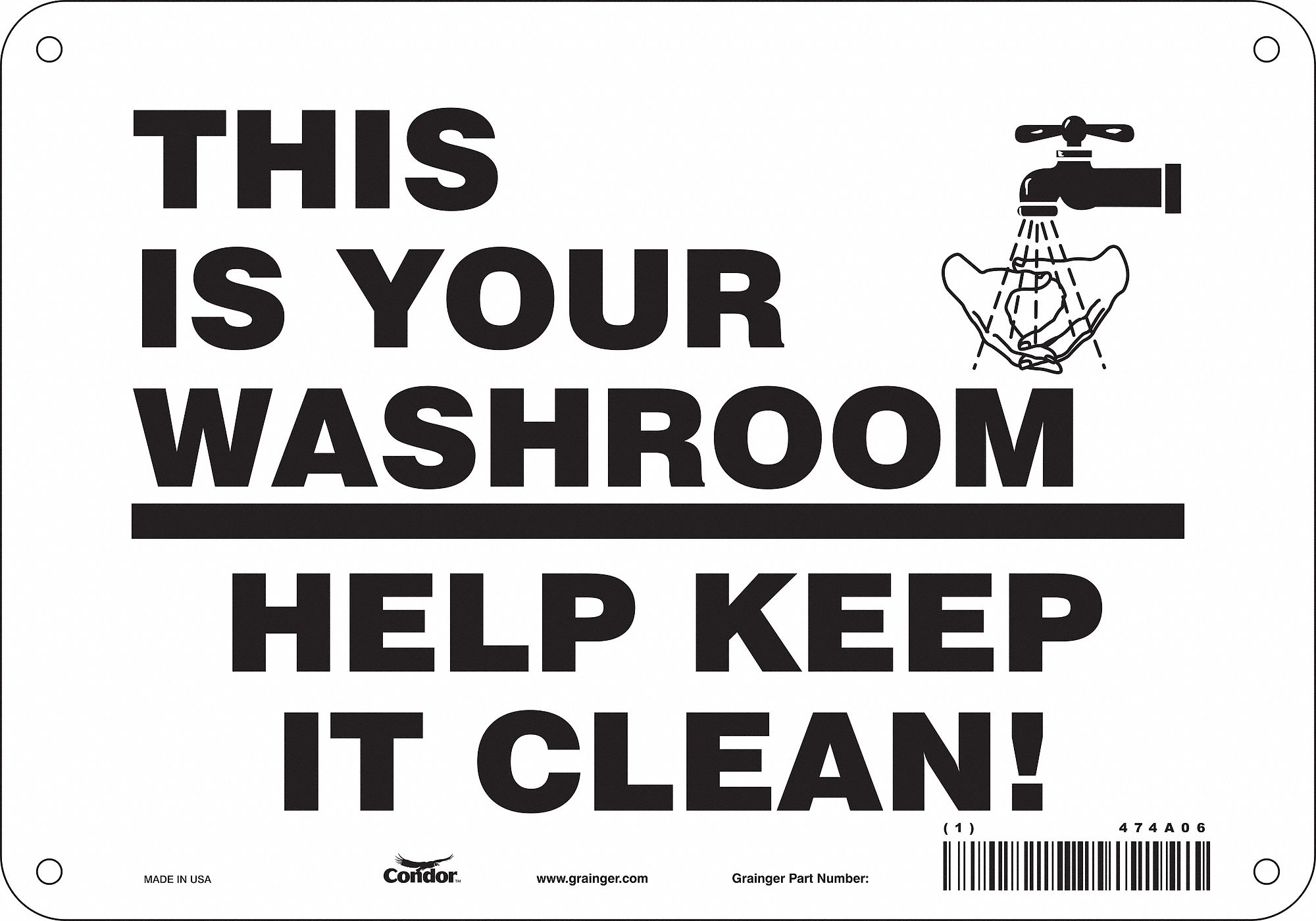 Safety Sign: Polyethylene, Mounting Holes Sign Mounting, 7 in x 10 in Nominal Sign Size, White