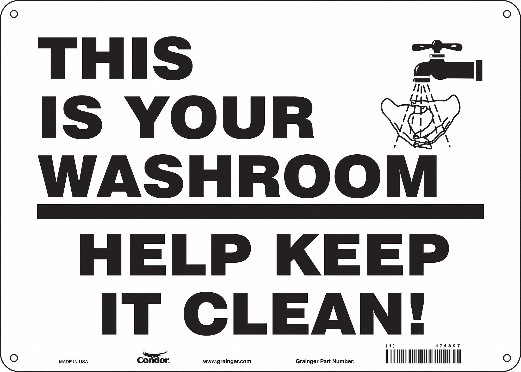 Safety Sign: Polyethylene, Mounting Holes Sign Mounting, 10 in x 14 in Nominal Sign Size, White