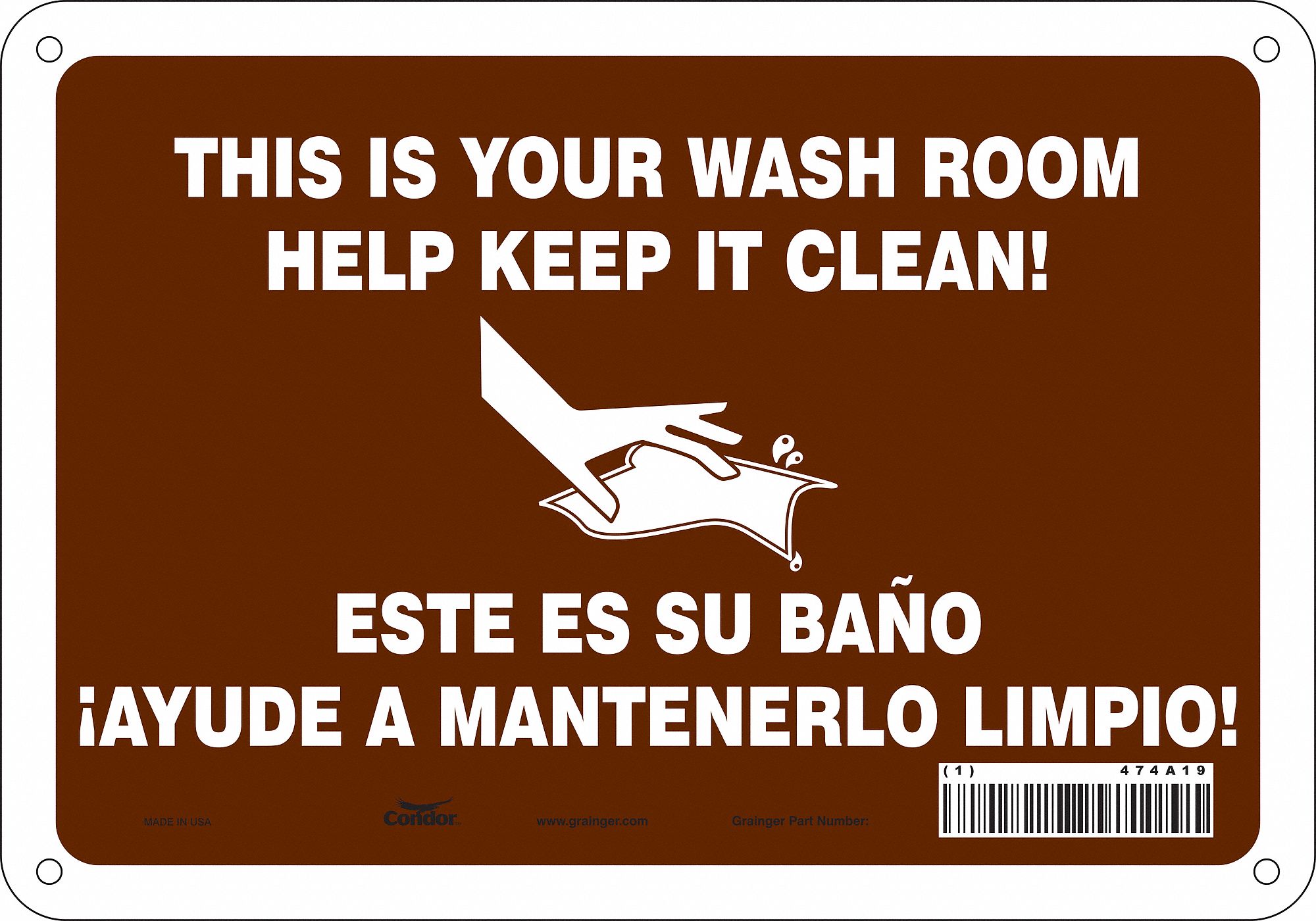 Safety Sign: Polyethylene, Mounting Holes Sign Mounting, 7 in x 10 in Nominal Sign Size, Brown/White