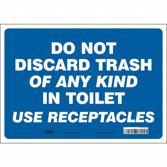 Condor Restroom Sign, Do Not Discard Trash Of Any Kind In Toilet Use 