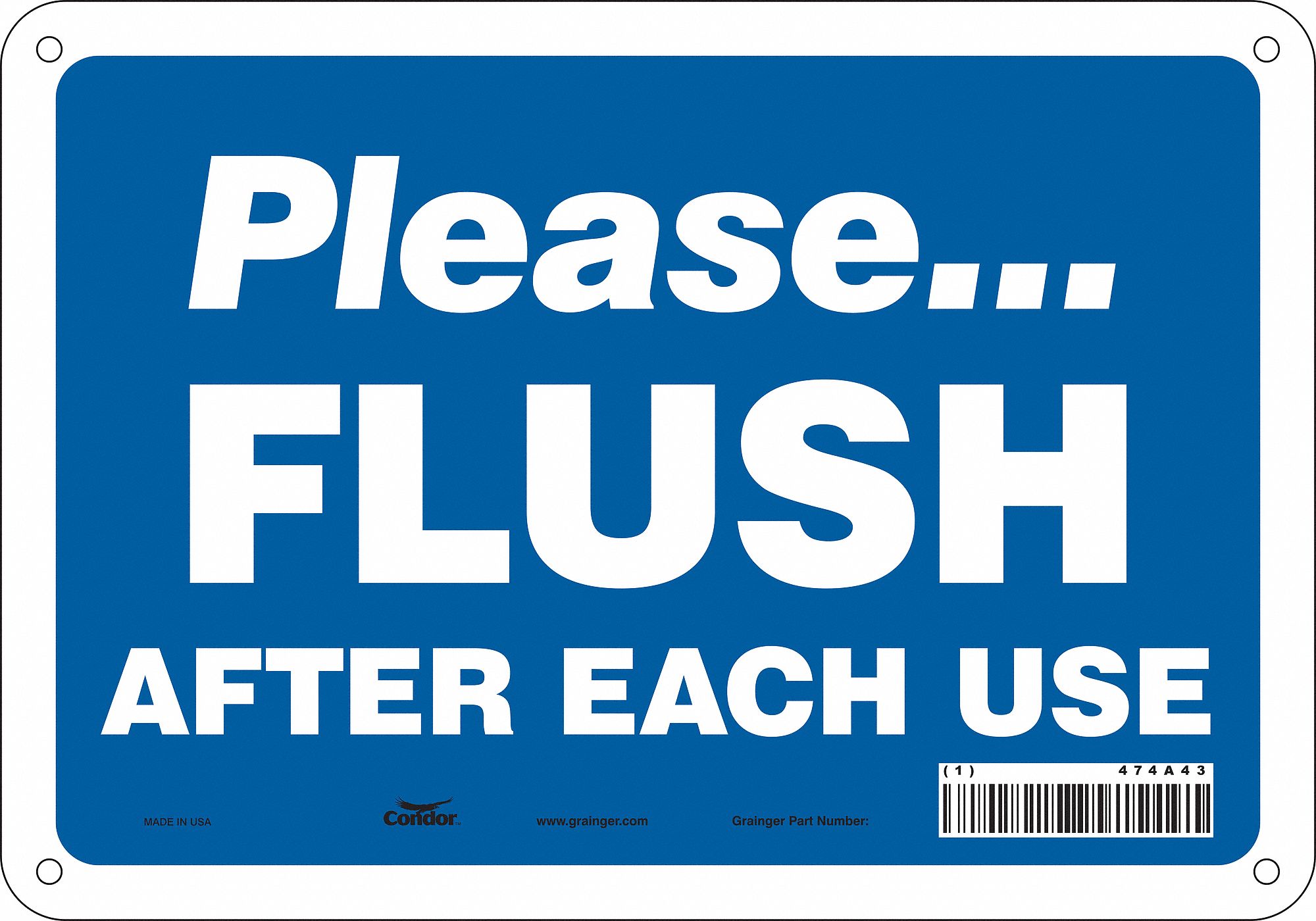 Safety Sign: Polyethylene, Mounting Holes Sign Mounting, 7 in x 10 in Nominal Sign Size, Blue