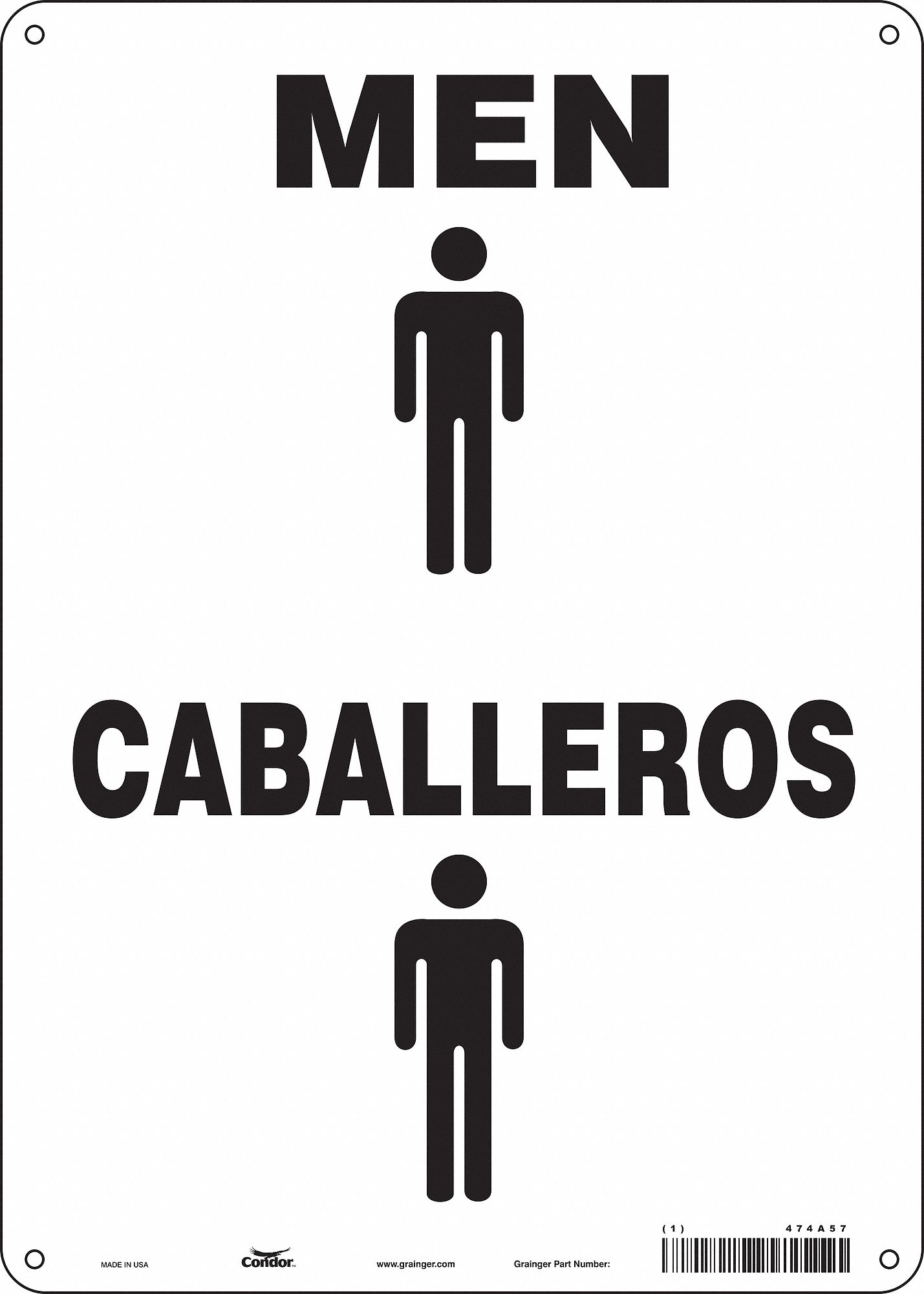 Safety Sign: Polyethylene, Mounting Holes Sign Mounting, 14 in x 10 in Nominal Sign Size, White
